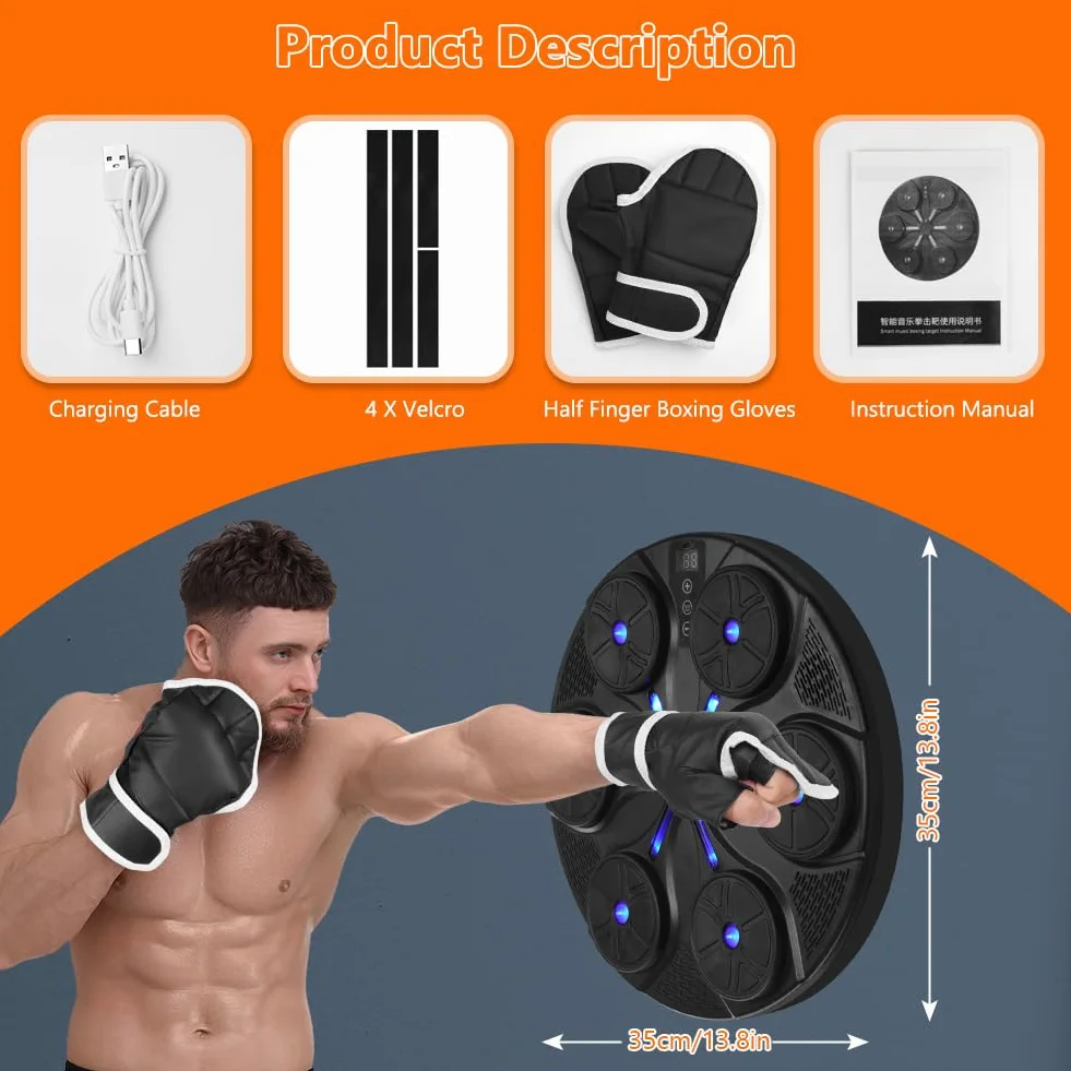 HOTUT Macchina da Boxe Musicale, Music Boxing Machine Adulti Intelligente con Bluetooth e Guanti da Boxe, 8 modalità di velocità Macchina da Box Musical Pugile, per Bambini e Adulti per Casa Interni