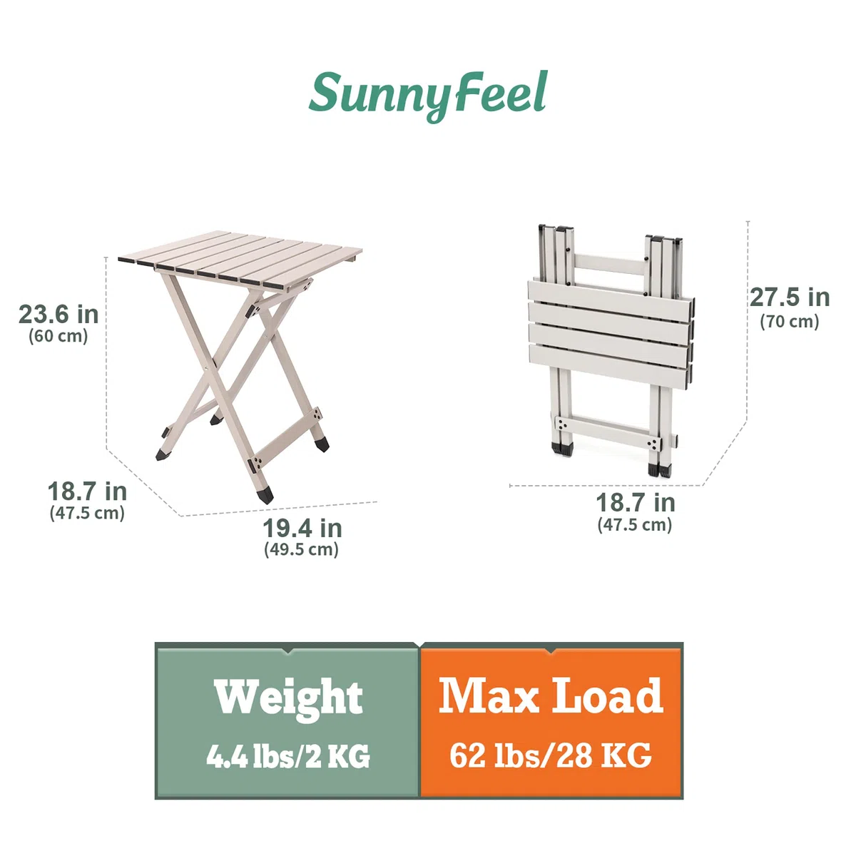 SUNNYFEEL - Tavolo da campeggio pieghevole, in alluminio, tavoli da picnic leggeri e compatti, tavolino da salotto, tavolo per snack