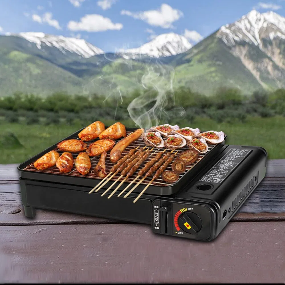 Set per barbecue da campeggio – Grill portatile con grill, padella per barbecue, clip – padella portatile da campeggio