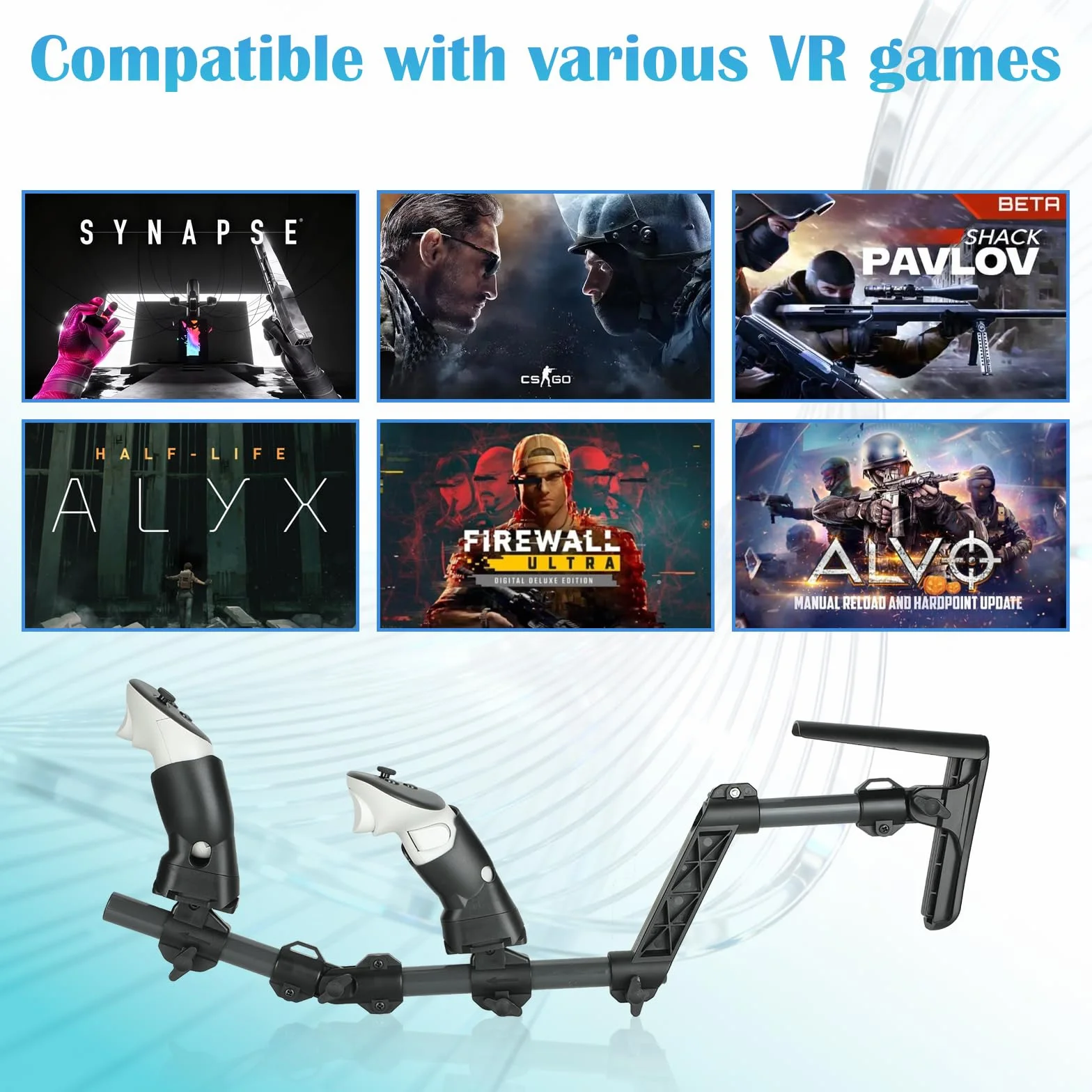 VR Gunstock per MetaQuest 3, pistola compatibile con impugnatura VR MetaQuest 3 per migliorare la stabilità e il controllo, adattatore magnetico (nero)