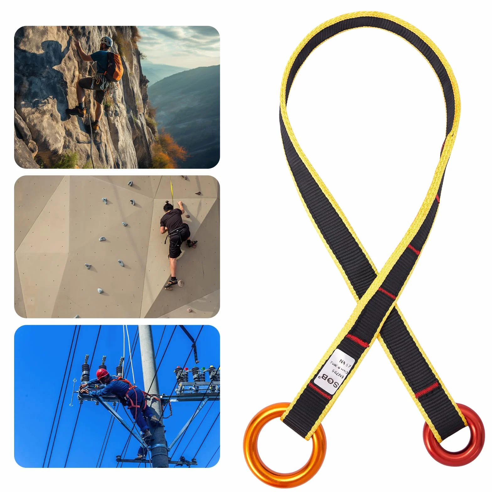 SOB Cordino di Sicurezza per Arrampicata 35.4 Pollici con Due Anelli in Lega di Magnesio