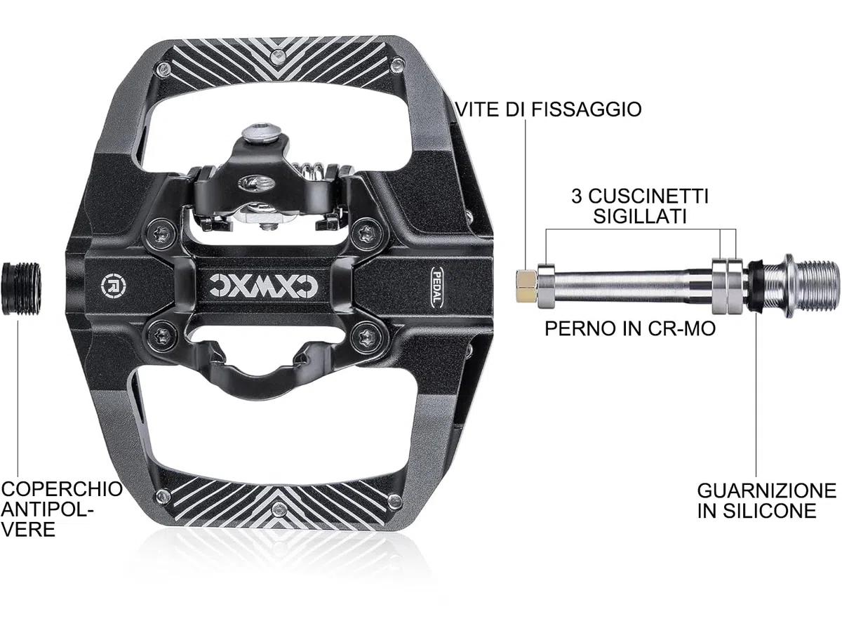 CXWXC Pedali Clic per bicicletta e piatti con 3 cuscinetti sigillati, lega di alluminio da 9/16 pollici, antiscivolo, piattaforma larga, pedali a scatto per MTB o bici da strada