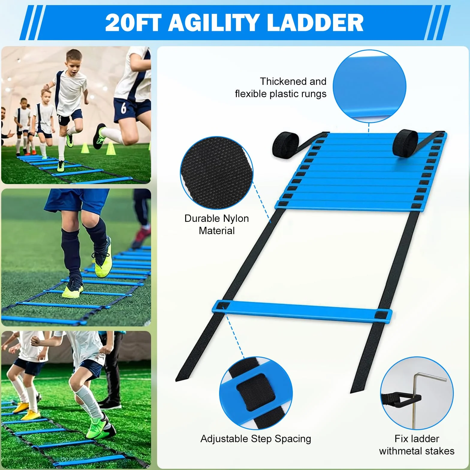 Cinesini per Allenamento Calcio, Set Completo con Scala 6m, 12 Cinesini e Lanciatore di Calcio