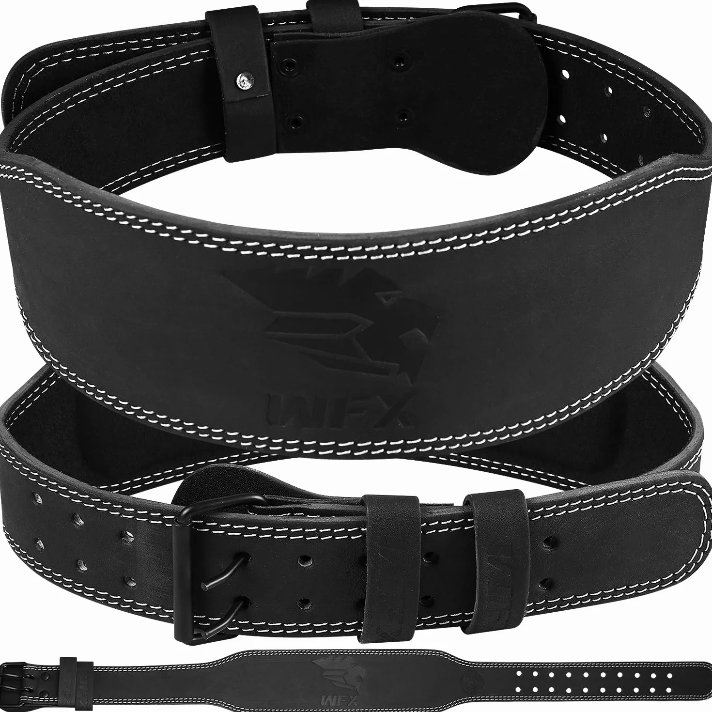 WFX Cintura per sollevamento pesi, palestra, fitness, supporto lombare imbottito, con fori regolabili, cintura in pelle da 10,2 cm, per bodybuilding, powerlifting, sollevamento pesi, stacchi da terra,