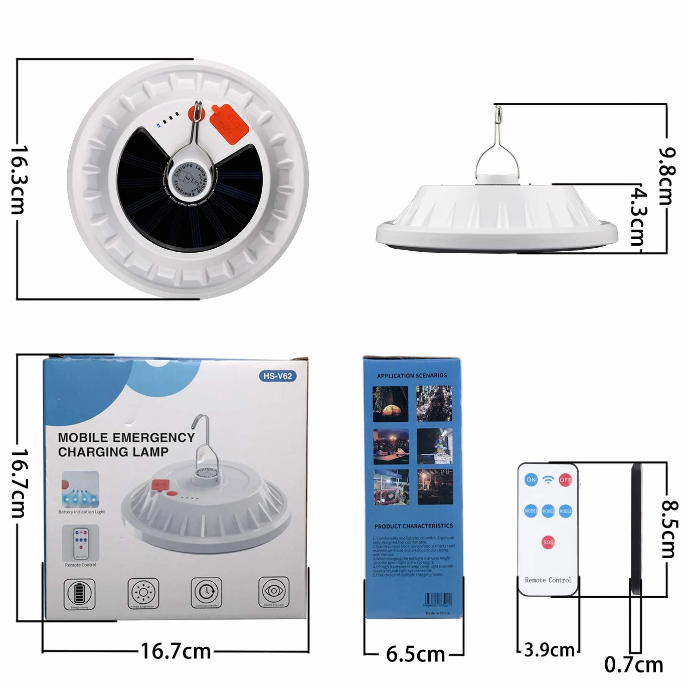 Lampadina da Lavoro Sospensione, Lampada da Campeggio Solare USB Ricaricabile con Telecomando, Lampada da Esterno IPX7 Impermeabile Luce Esterna Portatile da Campeggio Giardino Barbecue
