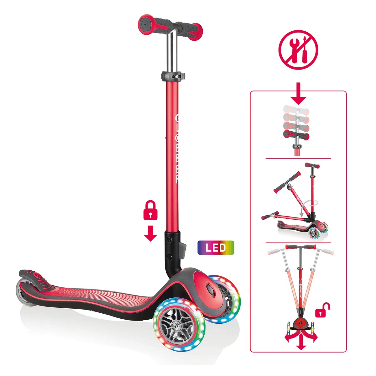 Globber Elite Deluxe Lights Light Up 3-Wheeled Complete Scooter - Ideal for Children 3+