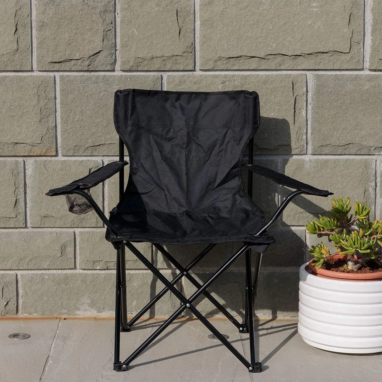 Baroni Home Sedia Campeggio Pieghevole Impermeabile Portatile 50x50x80 cm Set 2 Nero