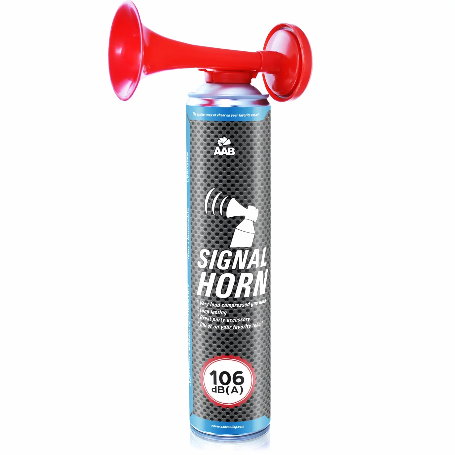AAB Signal Horn - Trombetta da Stadio ad Aria Compressa con Gas Non Infiammabile, 320 Segnali Brevi, Molto Rumorosa