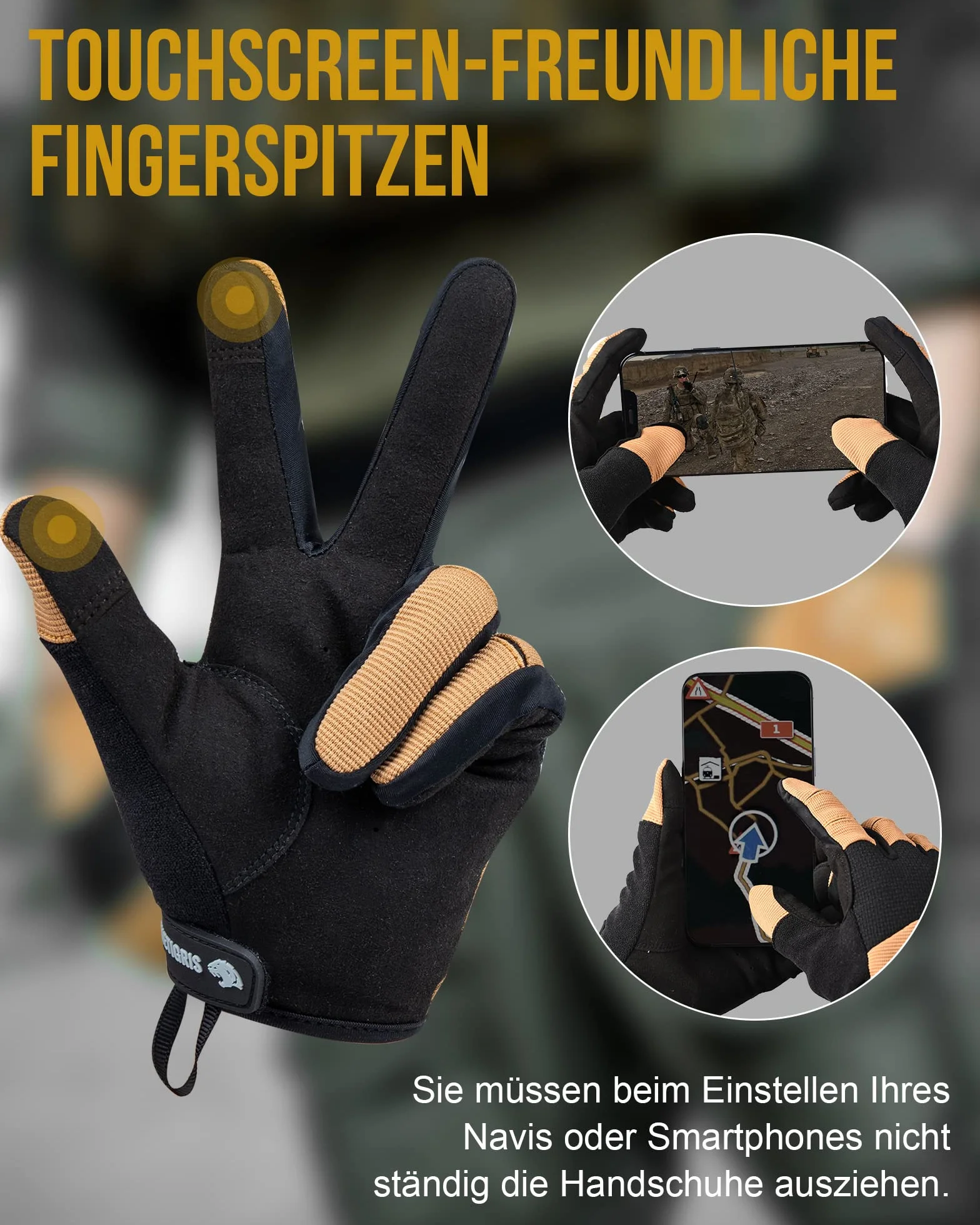 OneTigris Guanti tattici touch screen militari da uomo, guanti da moto, per attività all'aria aperta, da motocross, da arrampicata, per softair, paintball, trekking, caccia, ciclismo