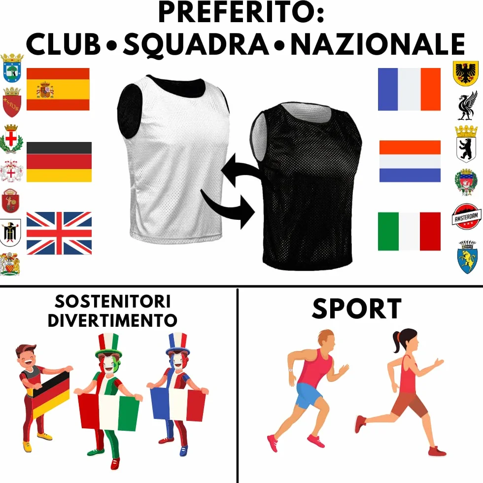 Pettorina bilaterale Double Face Riutilizzabile da Allenamento Calcio Basket Set di 6 Pezzi Reversible