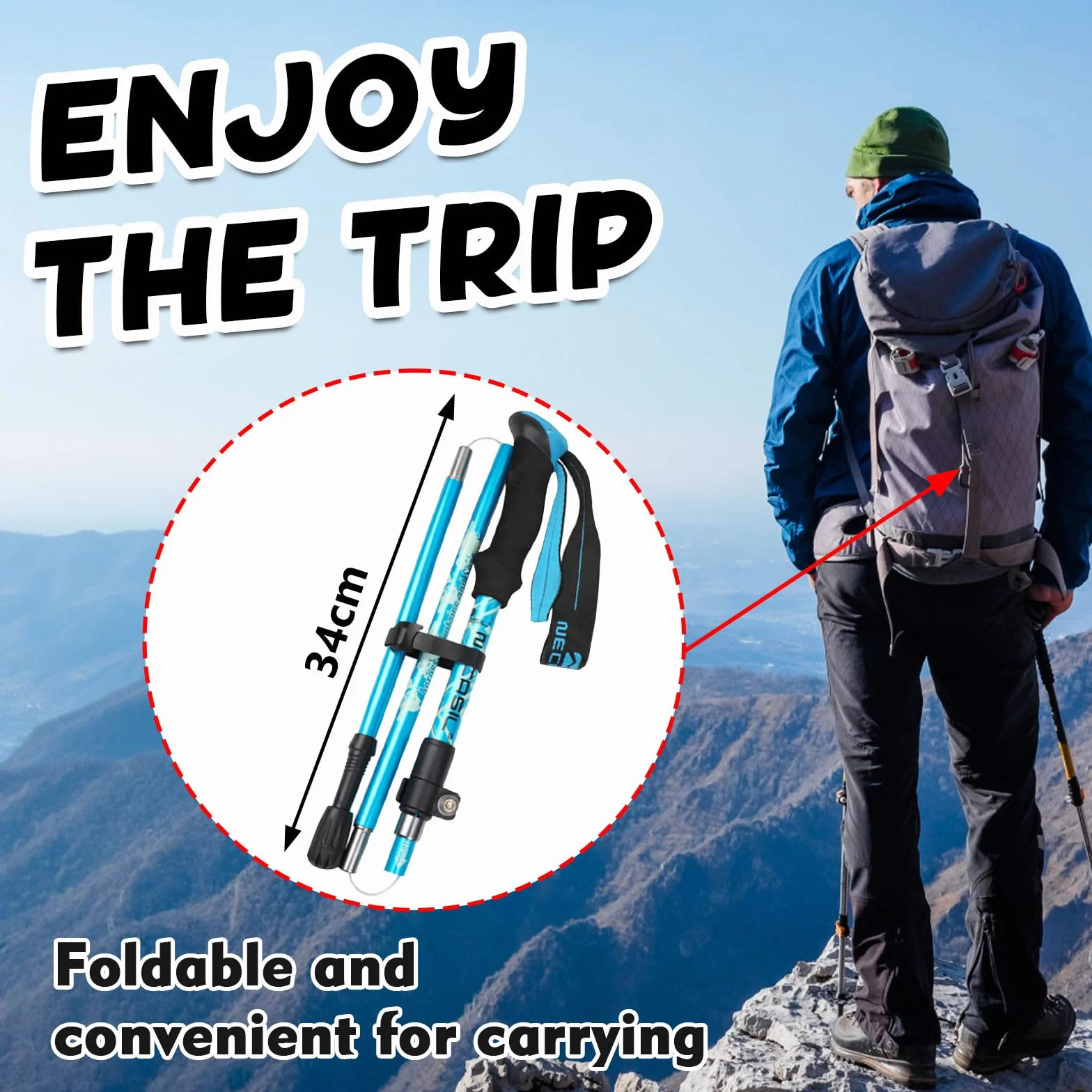 Bastoni da Trekking Pieghevoli Telescopici 107-131cm per Escursionismo