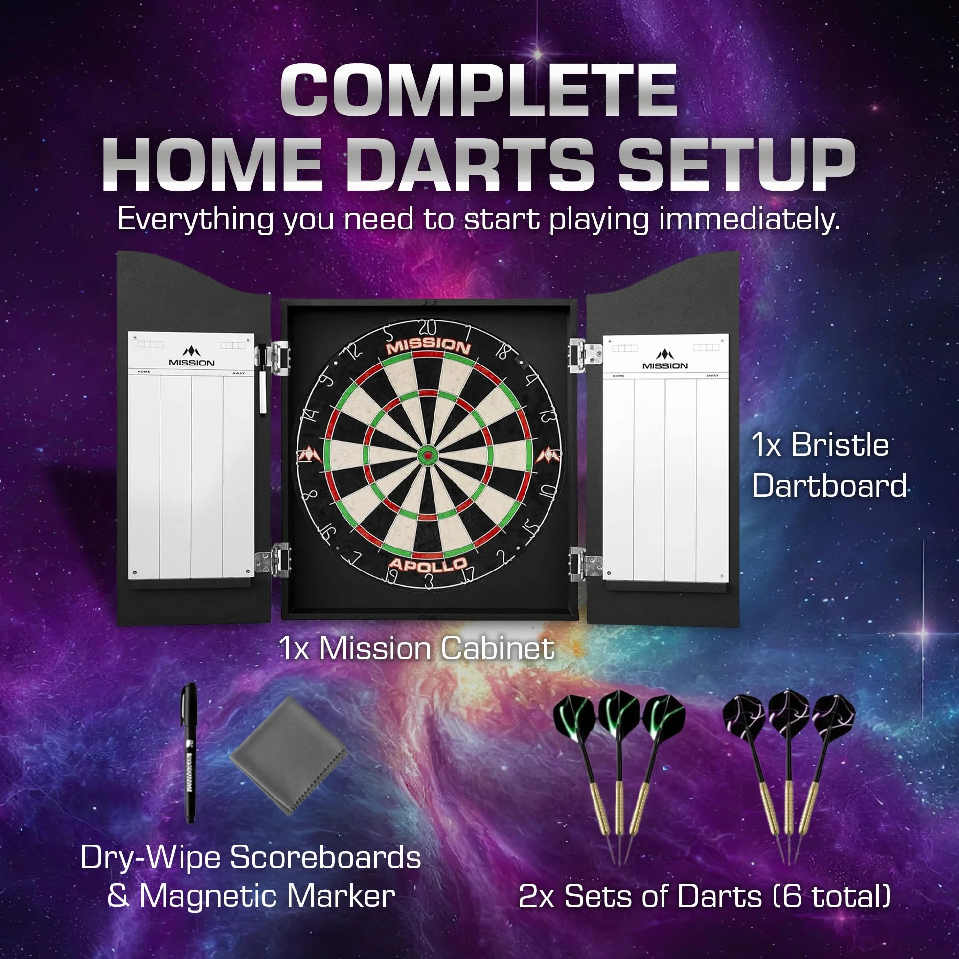 Mission Home Darts Centre - Completo di Bersaglio Apollo e 6 Freccette