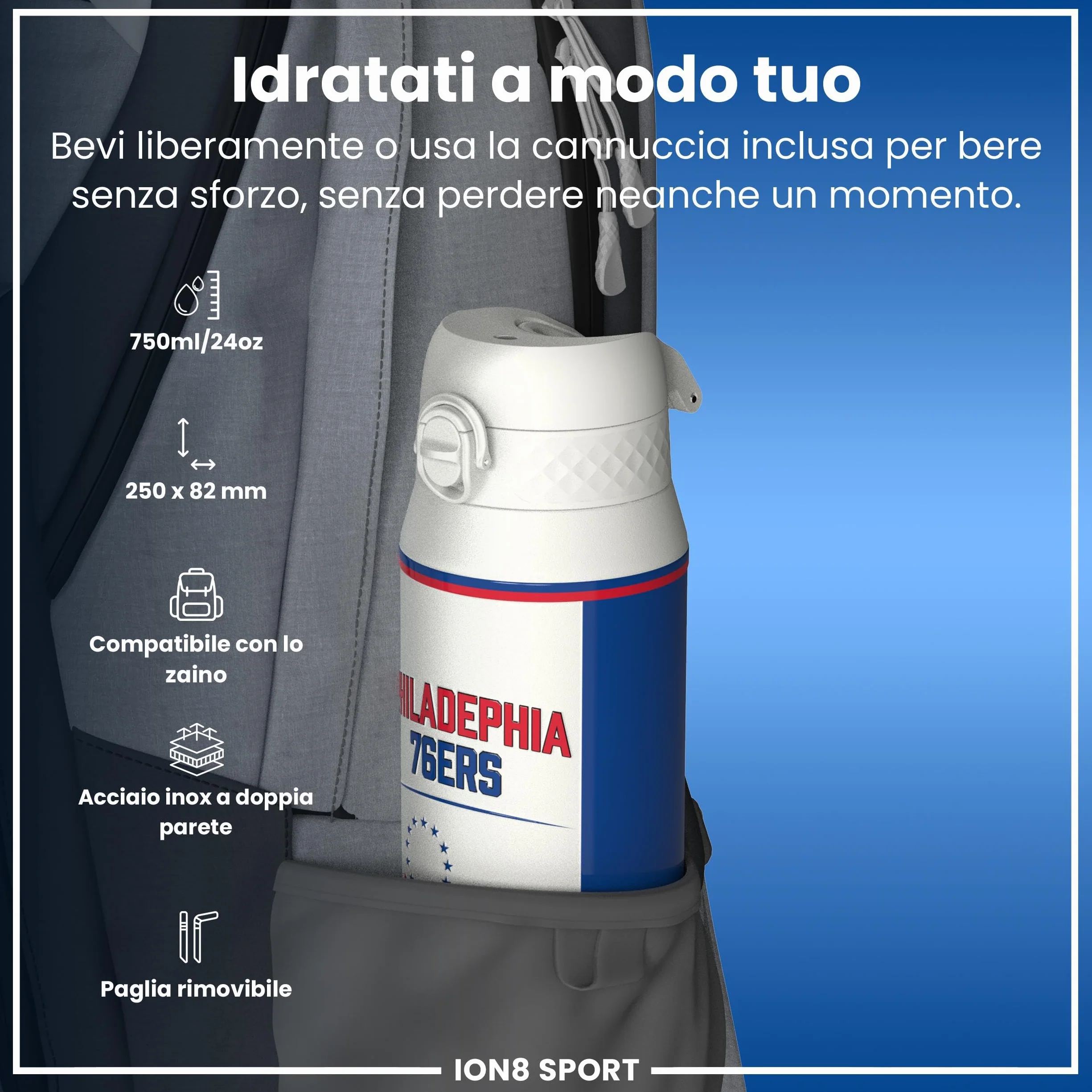 Ion8 NBA Borraccia a Prova di Perdite, Lavabile in Lavastoviglie, Maniglia