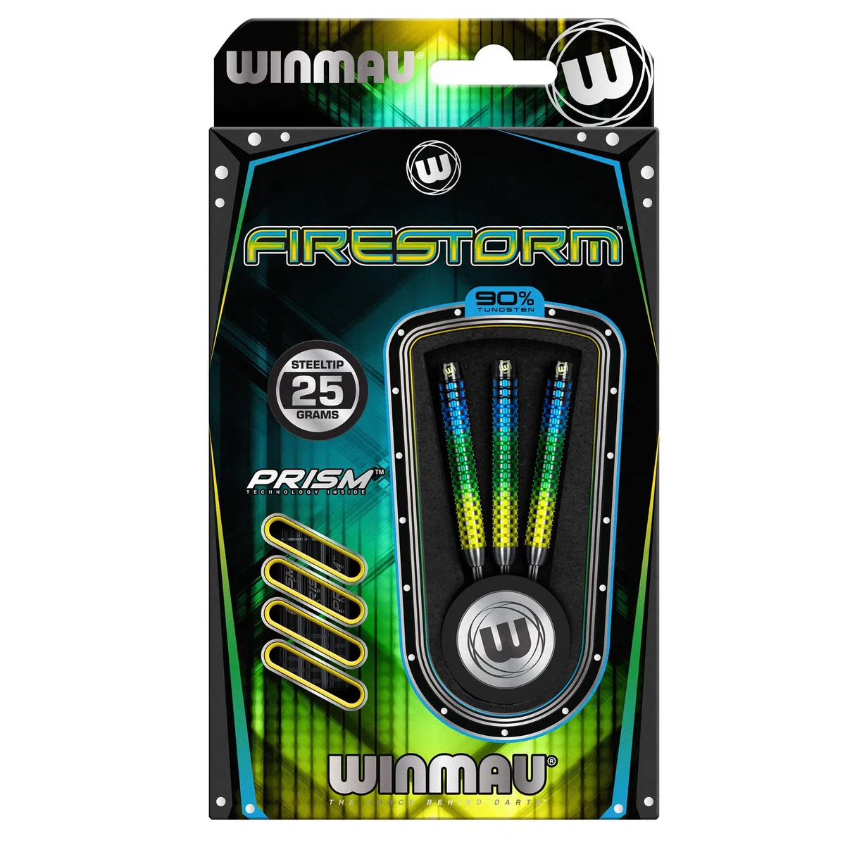 WINMAU Firestorm - Set di freccette in tungsteno, 21 g, 22 g, 23 g, 24 g, 25 g, 26 g, con alette e steli (alberi)
