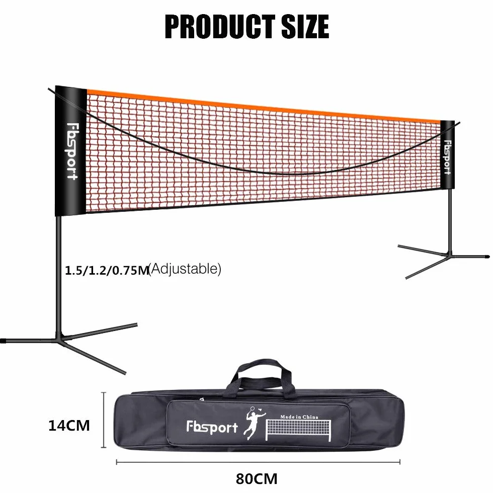 FBSPORT Rete da Badminton, Rete da calcio Tennis 3-6m Rete da Allenamento per Rete da pallavolo Portatile, 3 Altezze Regolabili Portaoggetti per Rete da Badminton Pieghevole, Interni ed Esterni