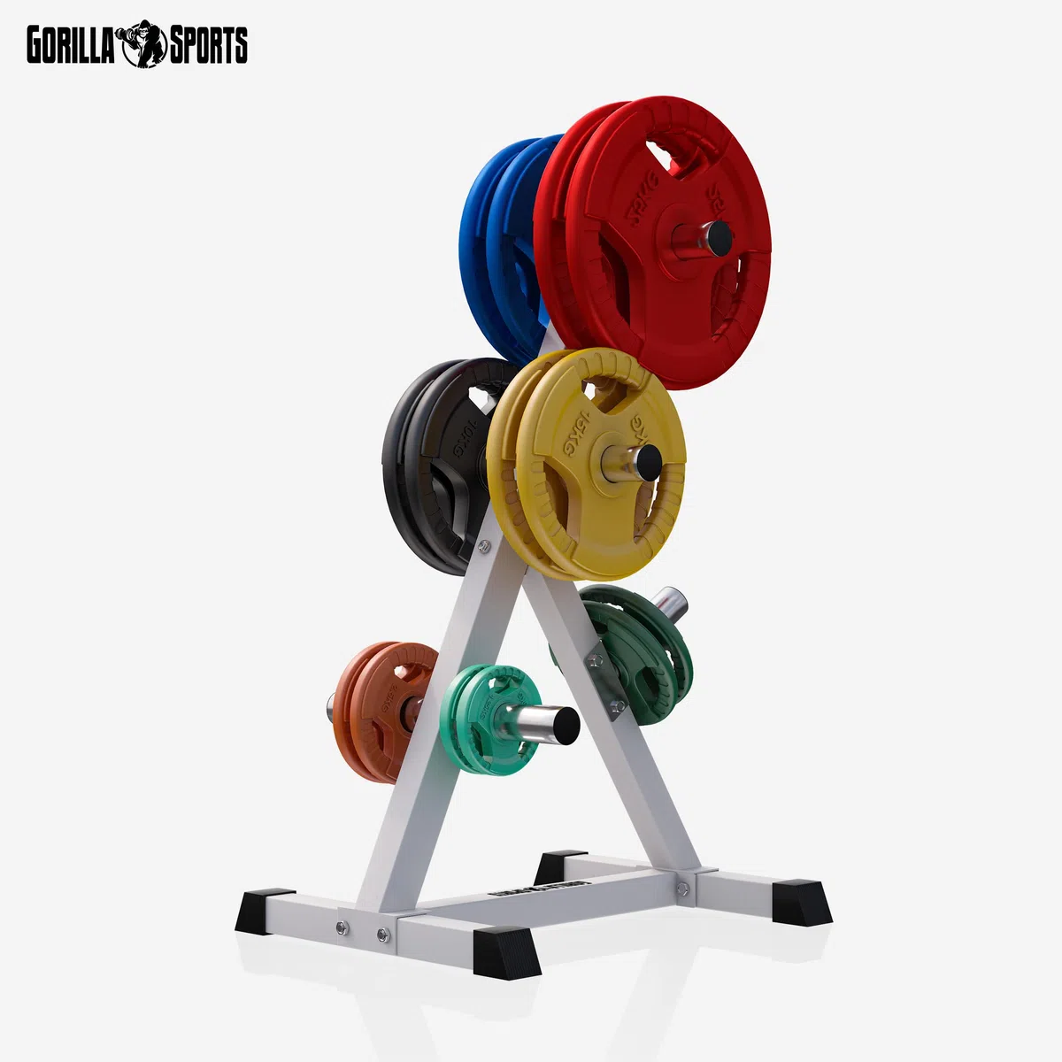 Gorilla Sports® Porta Pesi - 7 Aste, per Dischi da 50 mm, Carico Massimo 350 kg, in Acciaio, Nero o Bianco - Rastrelliera, Supporto per Piastre Pesi, Espositore, Rack, Albero, da Fitness, Palestra