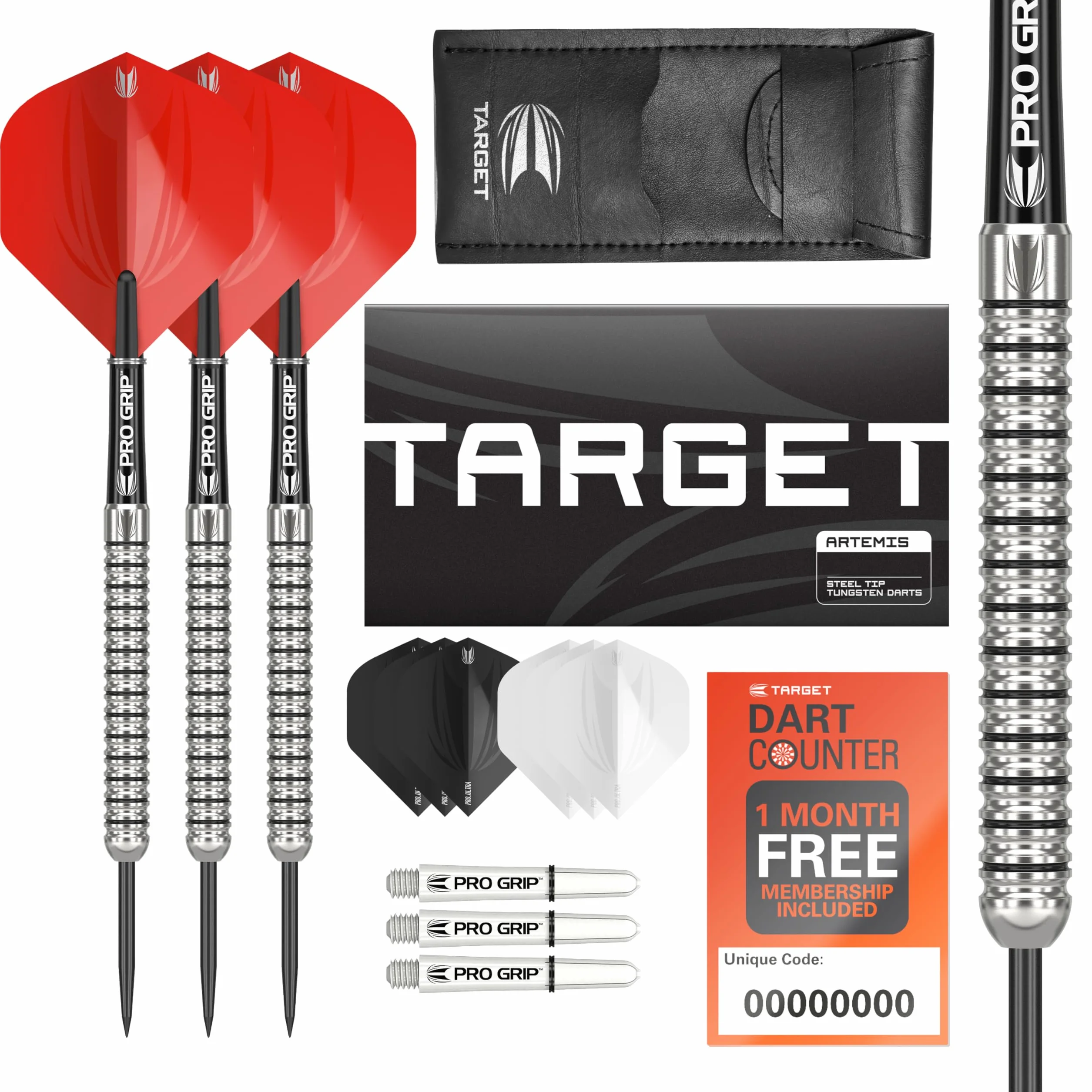 Target Darts Artemis Tungsteno Punta in Acciaio Freccettes Set, 21G/22G/23G/24G/25G/26G | Artemis Original | Artemis K-Flex Integrato Alette e Albero | Professionale Accessori Freccette Kit