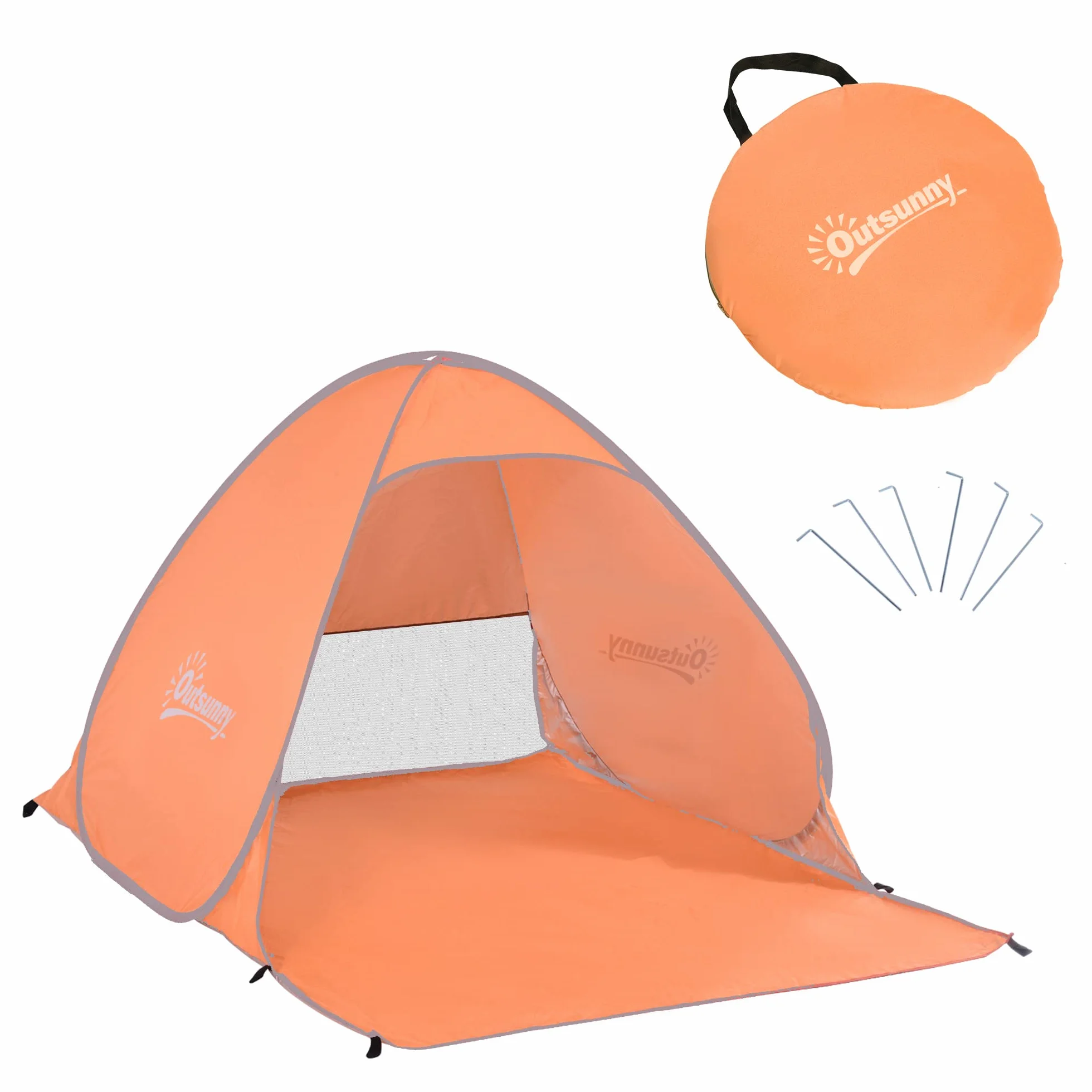 Outsunny Tenda da Spiaggia Pop Up con Protezione UV 30+, Tendalino da Mare Pieghevole con Finestra e Borsa di Trasporto, 200x150x119 cm