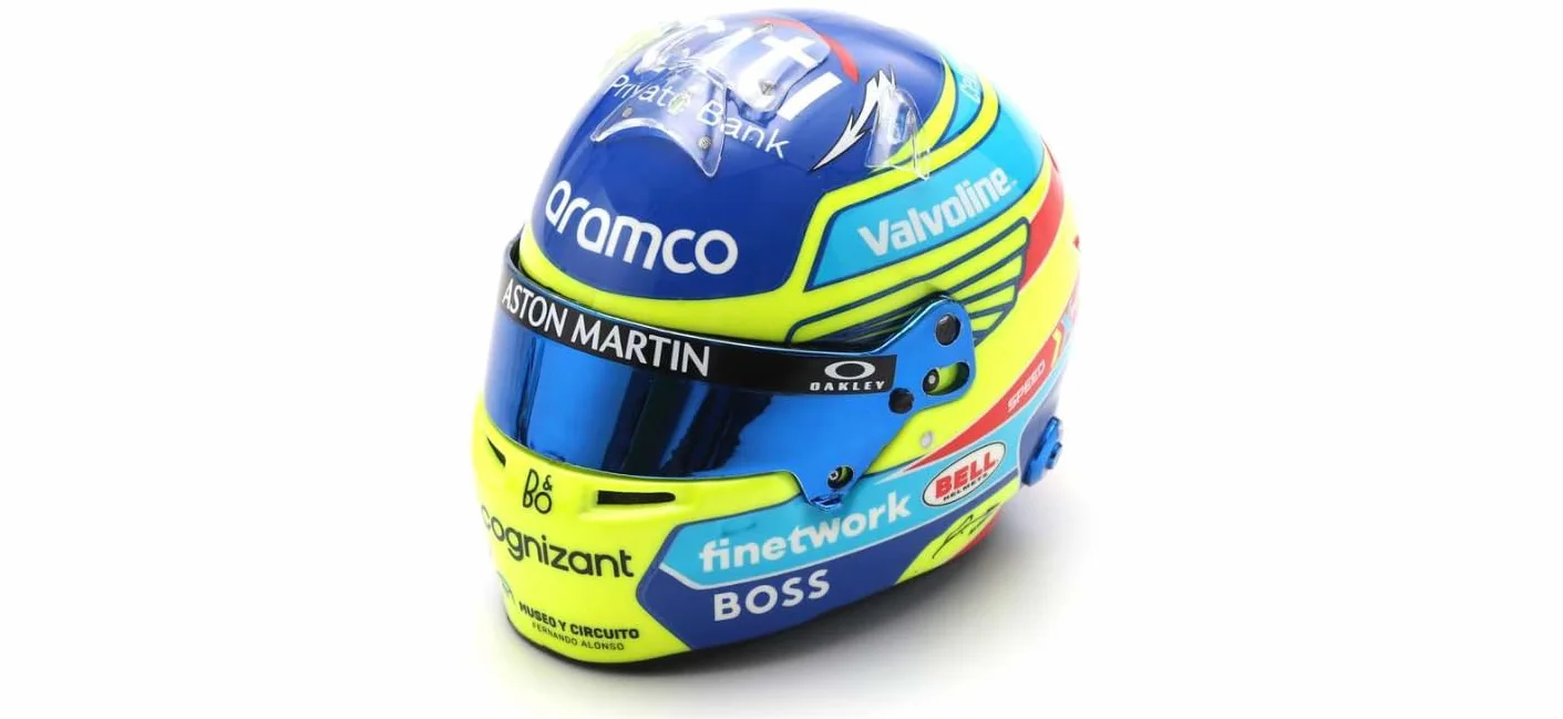 Replica casco Fernando Alonso Aston Martin Aramco Cognizant F1 in scala 1:5, Gran Premio della stagione 2024, collezione per adulti