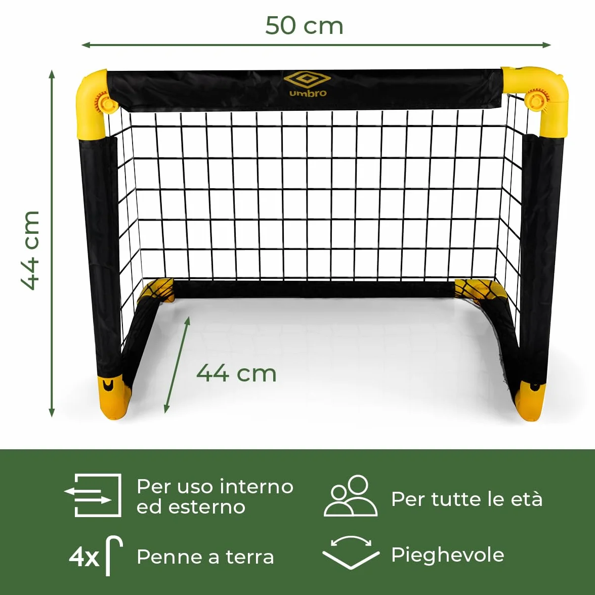Umbro Porta da calcio per giardino, bambini e adulti, cancelli da calcio per interni ed esterni, 50 x 44 x 44 cm, nero/giallo