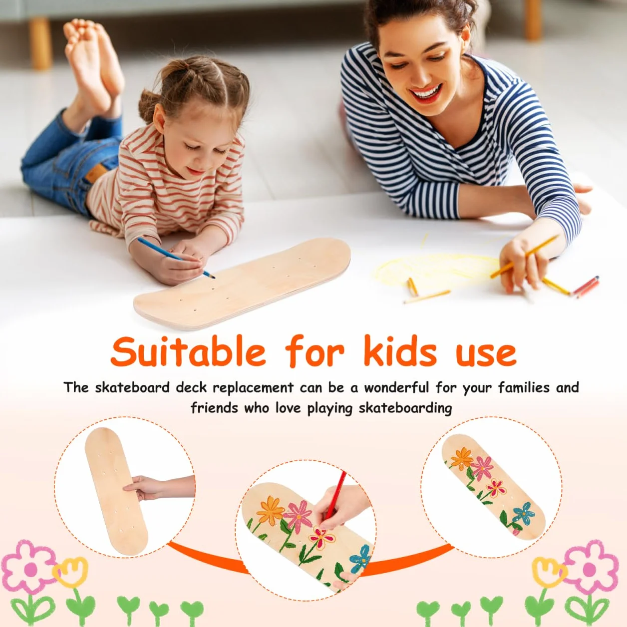 Tavola da skateboard per dipingere Deck da skateboard fai da te per bambini, superficie liscia per graffiti e mestieri, resistente e durevole