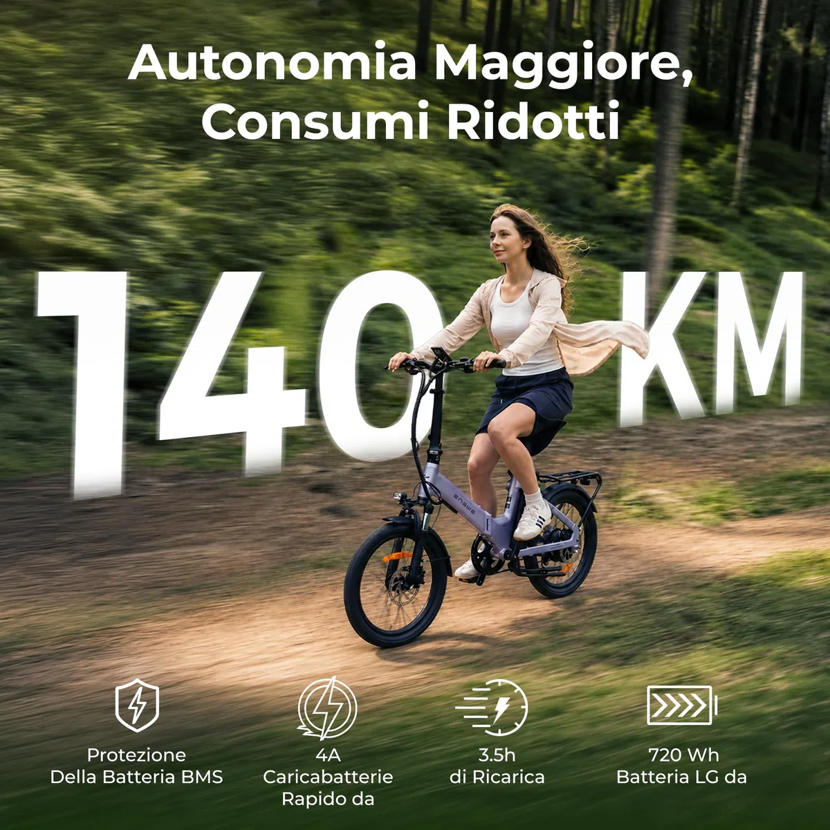 ENGWE O20 Boost Bicicletta Elettrica Pieghevole | 48V 15Ah Batteria, Ricarica Rapida in 3.5 ore e Protezione Della Batteria Tramite BMS, Sensore di Coppia, Coppia di 75 Nm