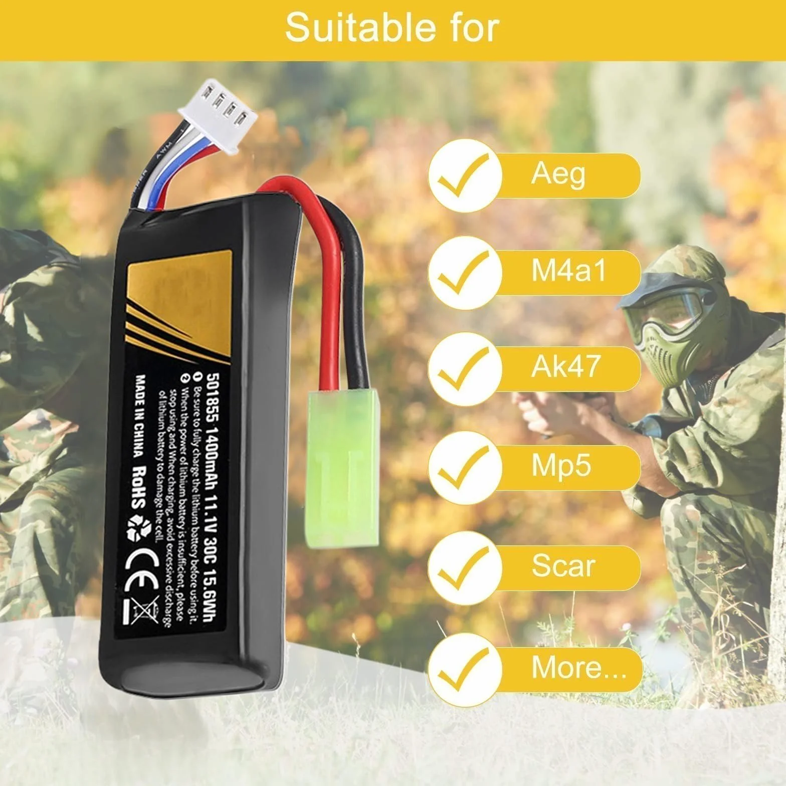 Batteria Lipo 11.1V 1400mAh 30C 3S Airsoft con Tamiya Plug Ricaricabile