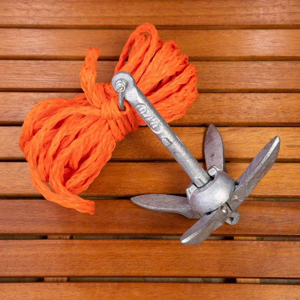 GATE14® Kit Mini Ancora a Ombrello Pieghevole in Acciaio Zincato 0,7 kg e Cima Ormeggio