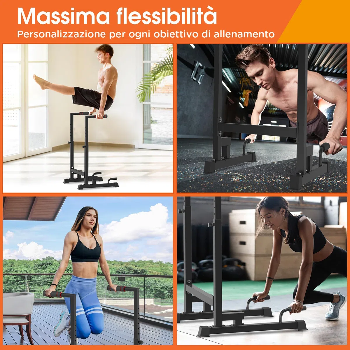 DH FitLife - Dip Parallele Calisthenics Robuste, Stabili e Versatili per Allenamento a Casa | Dip Station Regolabile in 9 Altezze (100-130 cm), Ideale per Parallele Dip, Push Up e Sviluppo Forza