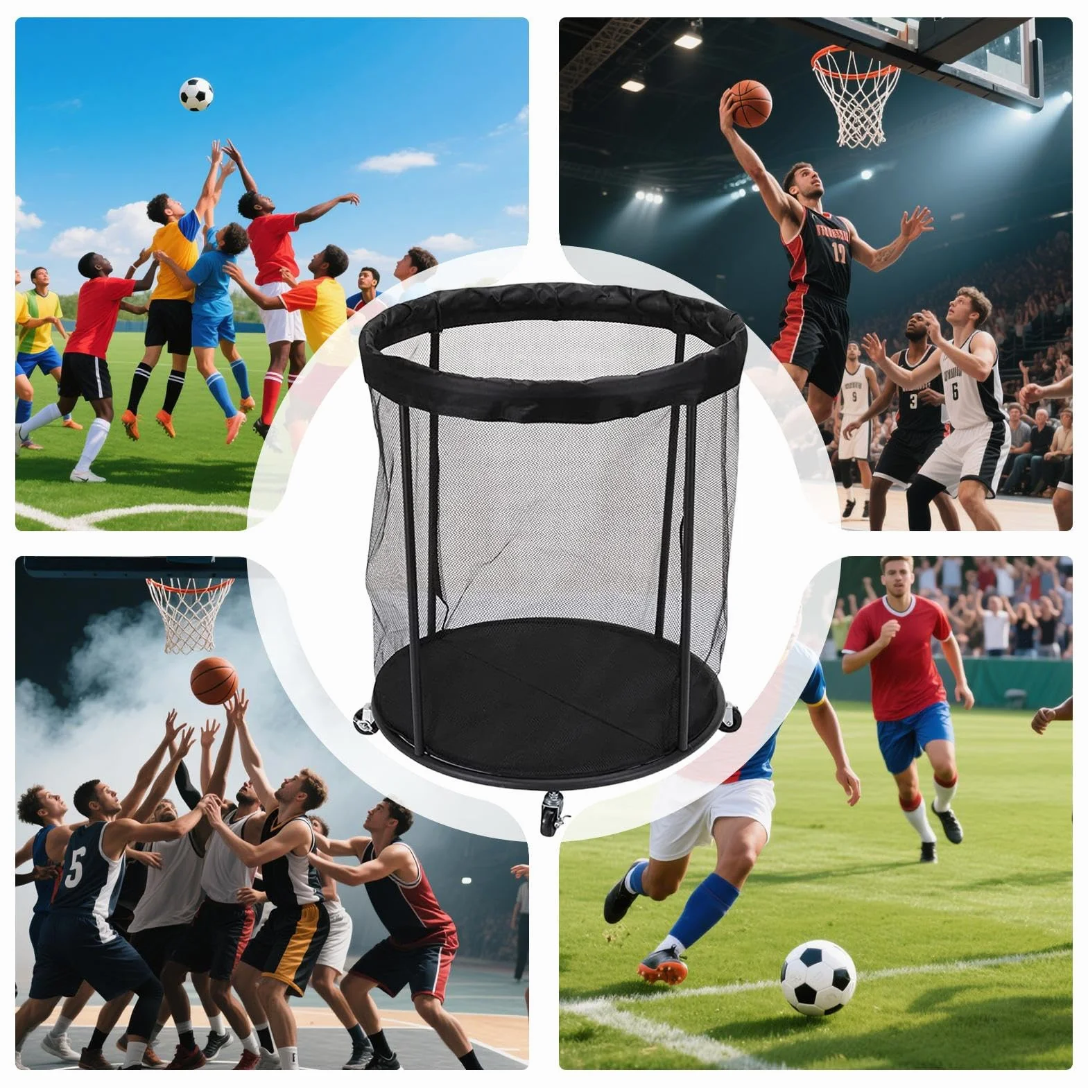 Generico Contenitore per Palloni Portapallacanestro Grande Capacità Sport Piscina Giardino