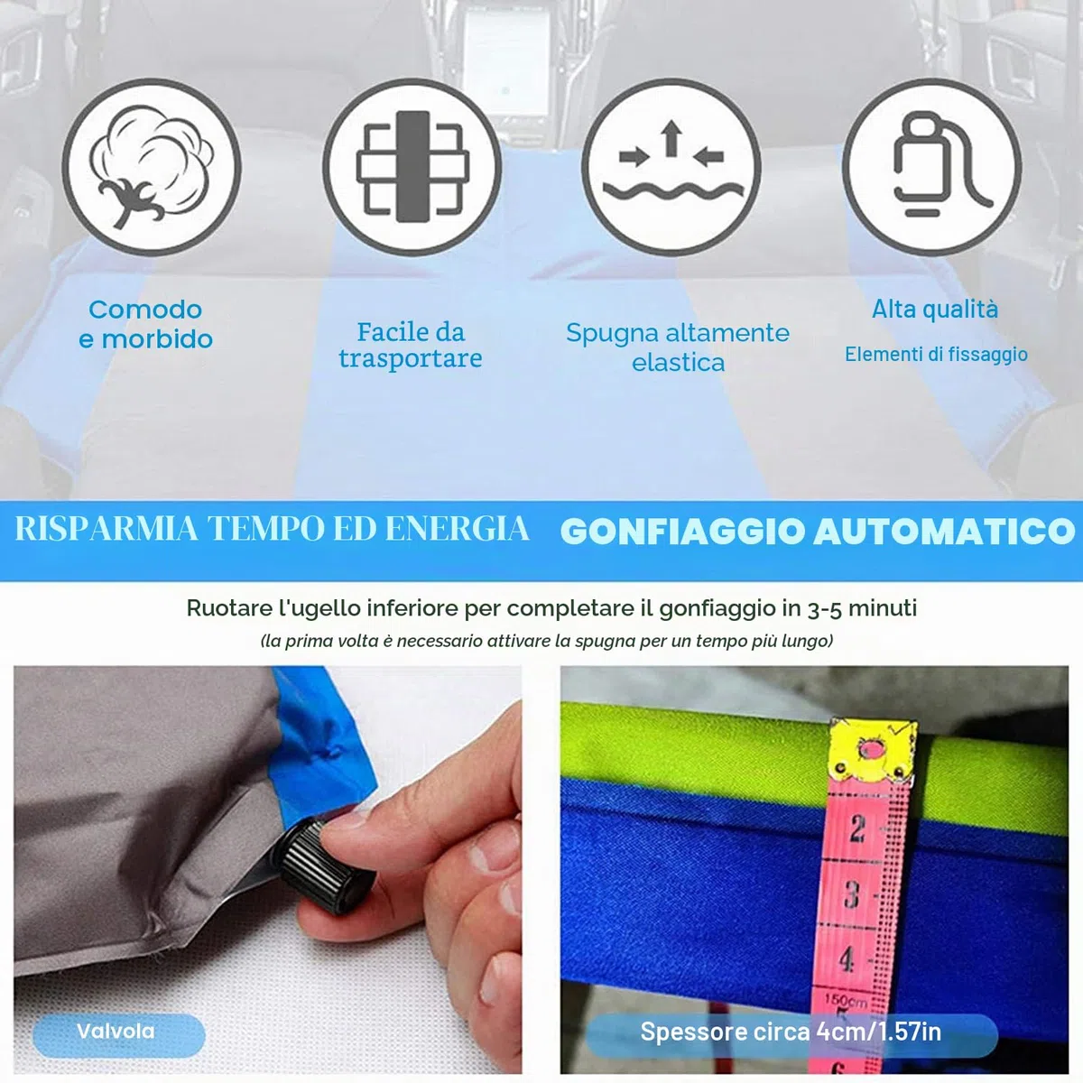 GJXJY Materasso Gonfiabile per Auto con Cassetta 2 Posti Car Air Mattress con Borsa di Stoccaggio Materasso Gonfiabile per SUV Break Sedan, 130 x 175 x 7 cm