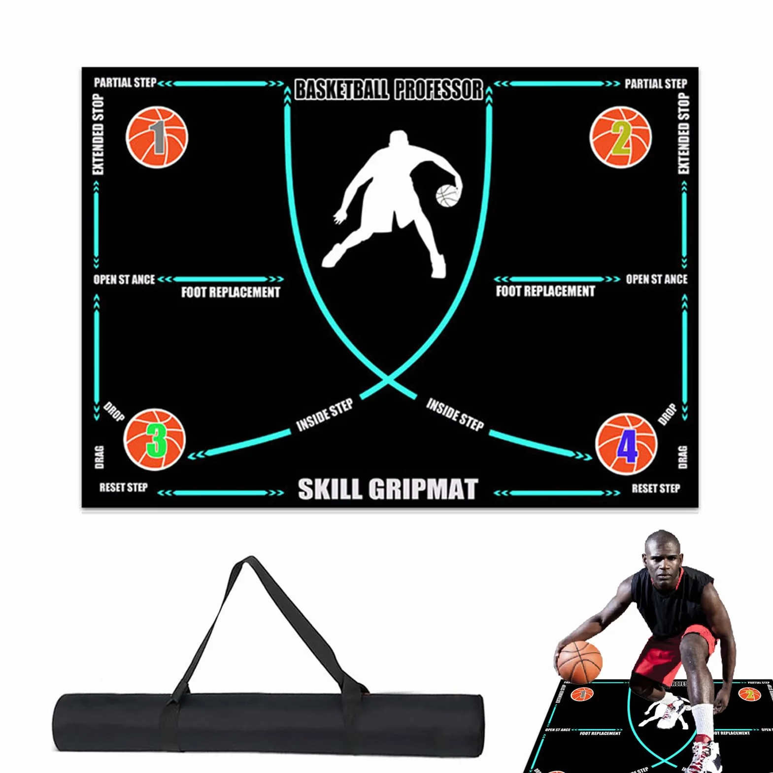 Tappetino da Basket Antiscivolo per Allenamento Agilità 120x86cm