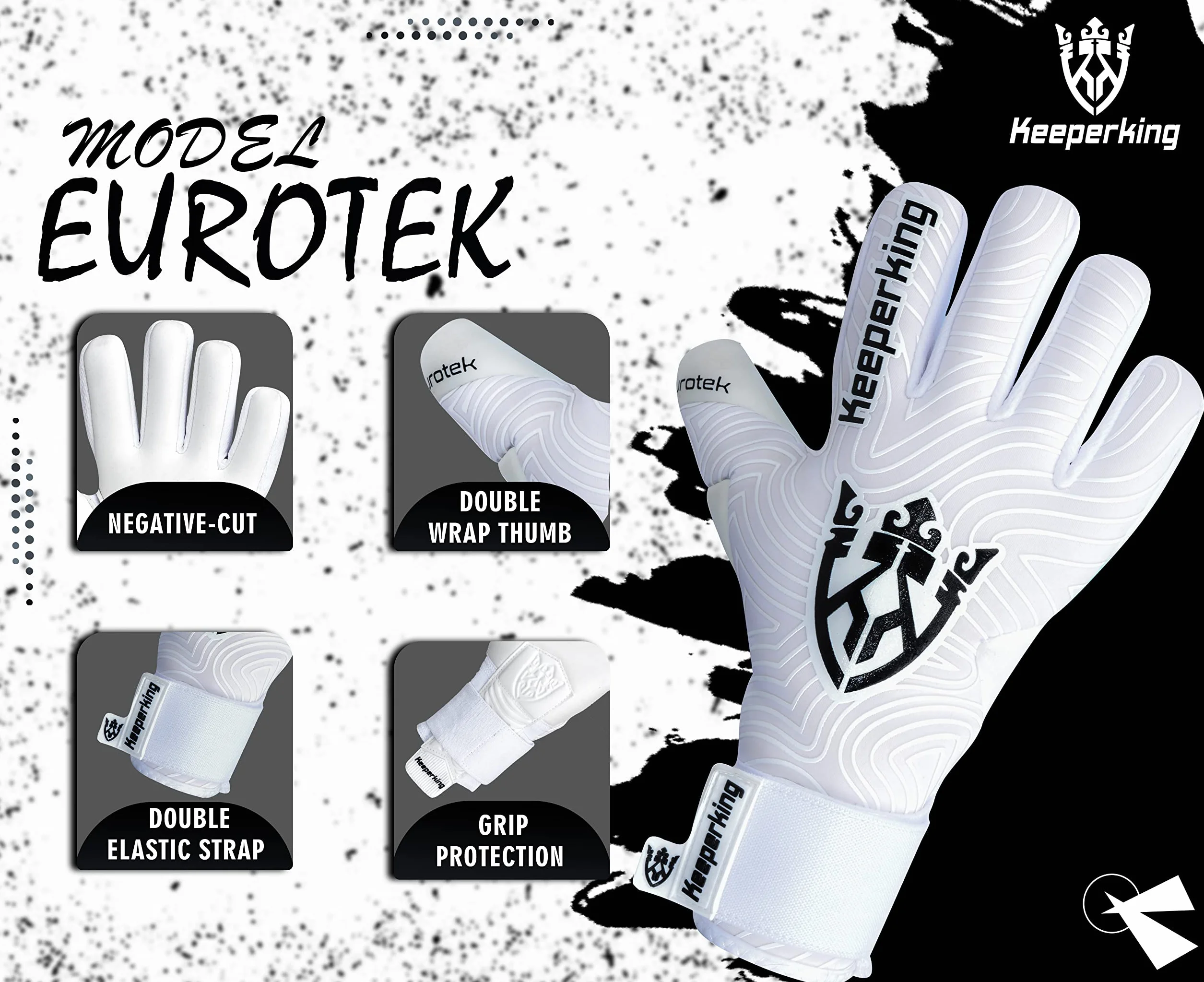 Keeperking Guanti da portiere adulti calcio cuciture interne impugnatura professionale 4 mm