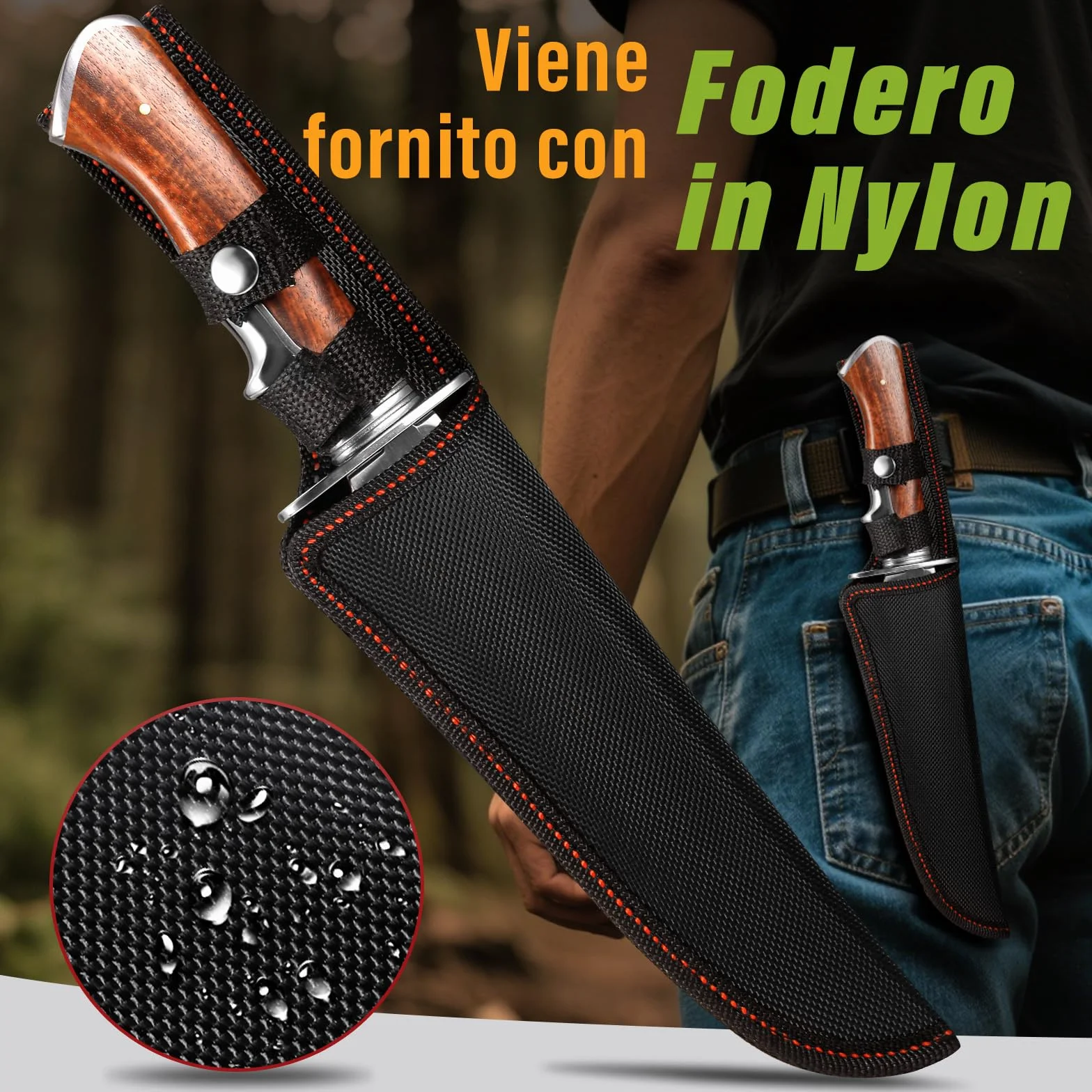 Plys Coltello da Caccia Lama Fissa 17 cm Coltello Bushcraft Professionale con Fodero Manico in Legno