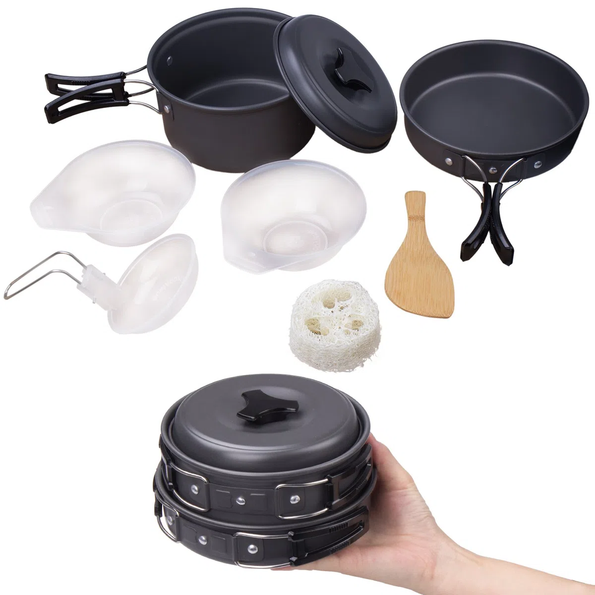Campeggio Pentole, Camping Stoviglie Kit Camping Cookware Kit Utensili da Cucina Set per Campeggio per attività all'Aperto, Escursionismo, Trekking,Campeggio, Adatto per 1-2 Persone