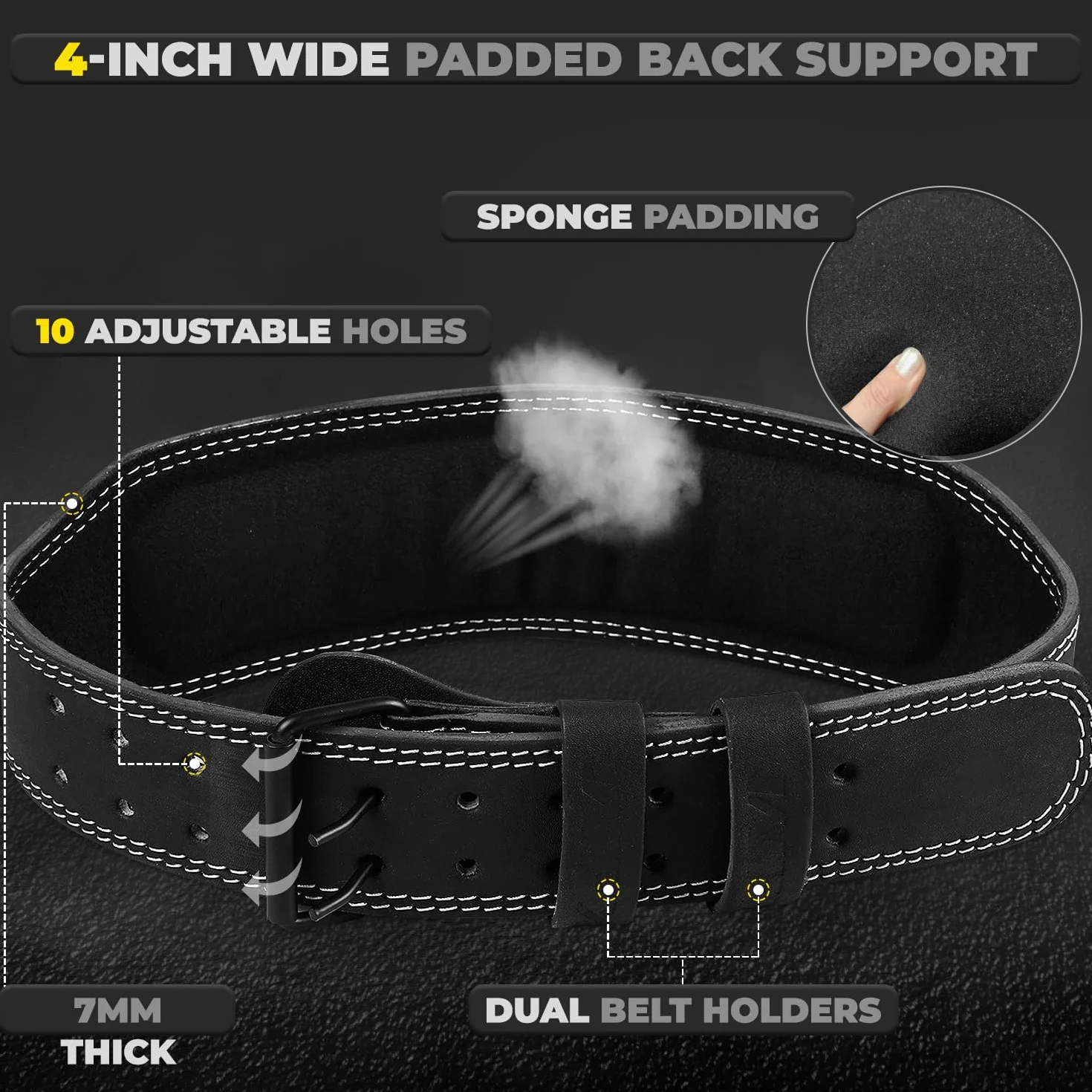 WFX Cintura per sollevamento pesi, palestra, fitness, supporto lombare imbottito, con fori regolabili, cintura in pelle da 10,2 cm, per bodybuilding, powerlifting, sollevamento pesi, stacchi da terra,