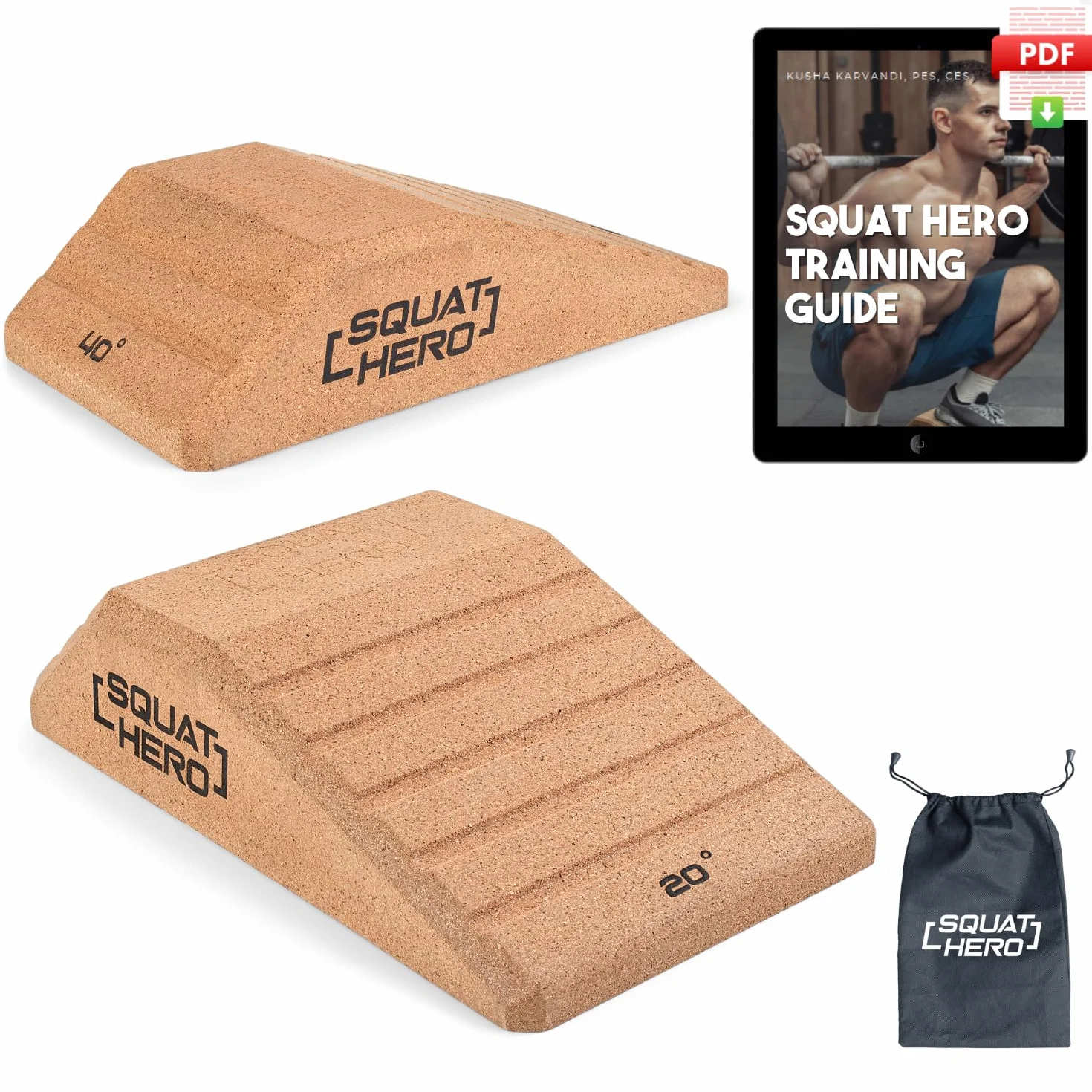 Blocco cuneo in sughero, perfetto per ginocchia sopra le dita dei piedi e allenamento ATG, tavola inclinata antiscivolo in attesa di brevetto, cuneo per stacchi, barella polpaccio,