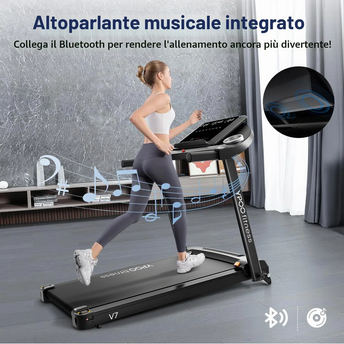 YPOO Tapis roulant per casa, tapis roulant pieghevole con inclinazione dell'8%, pedana per camminare 12 km/h, tapis roulant pieghevole a basso rumore con ampia area di corsa, capacità 140 kg