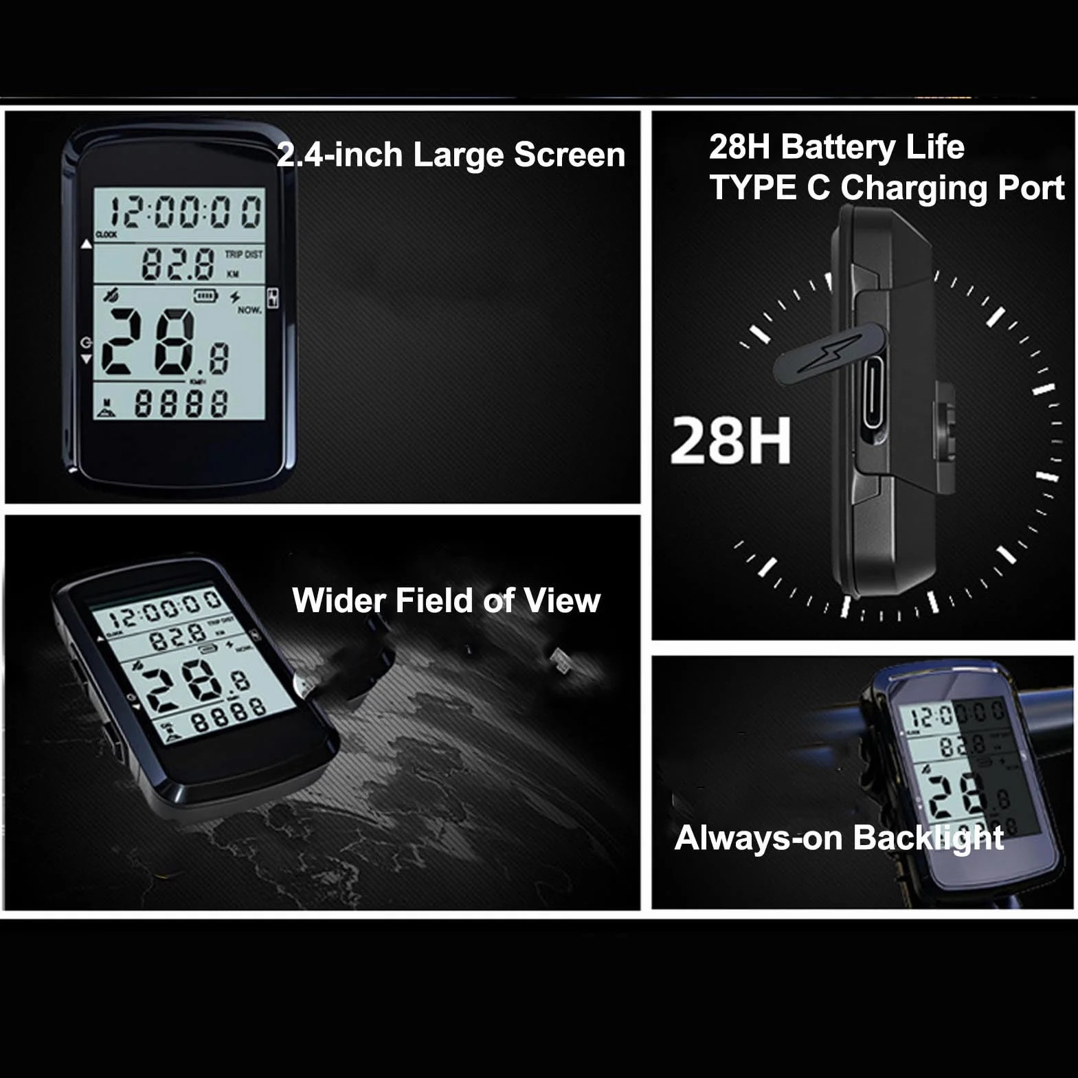 Bewinner Computer da Bici GPS, Computer Ciclismo Wireless con Retroilluminazione, Display LCD 2,4 Pollici, Contachilometri Impermeabile, Batteria 28 Ore