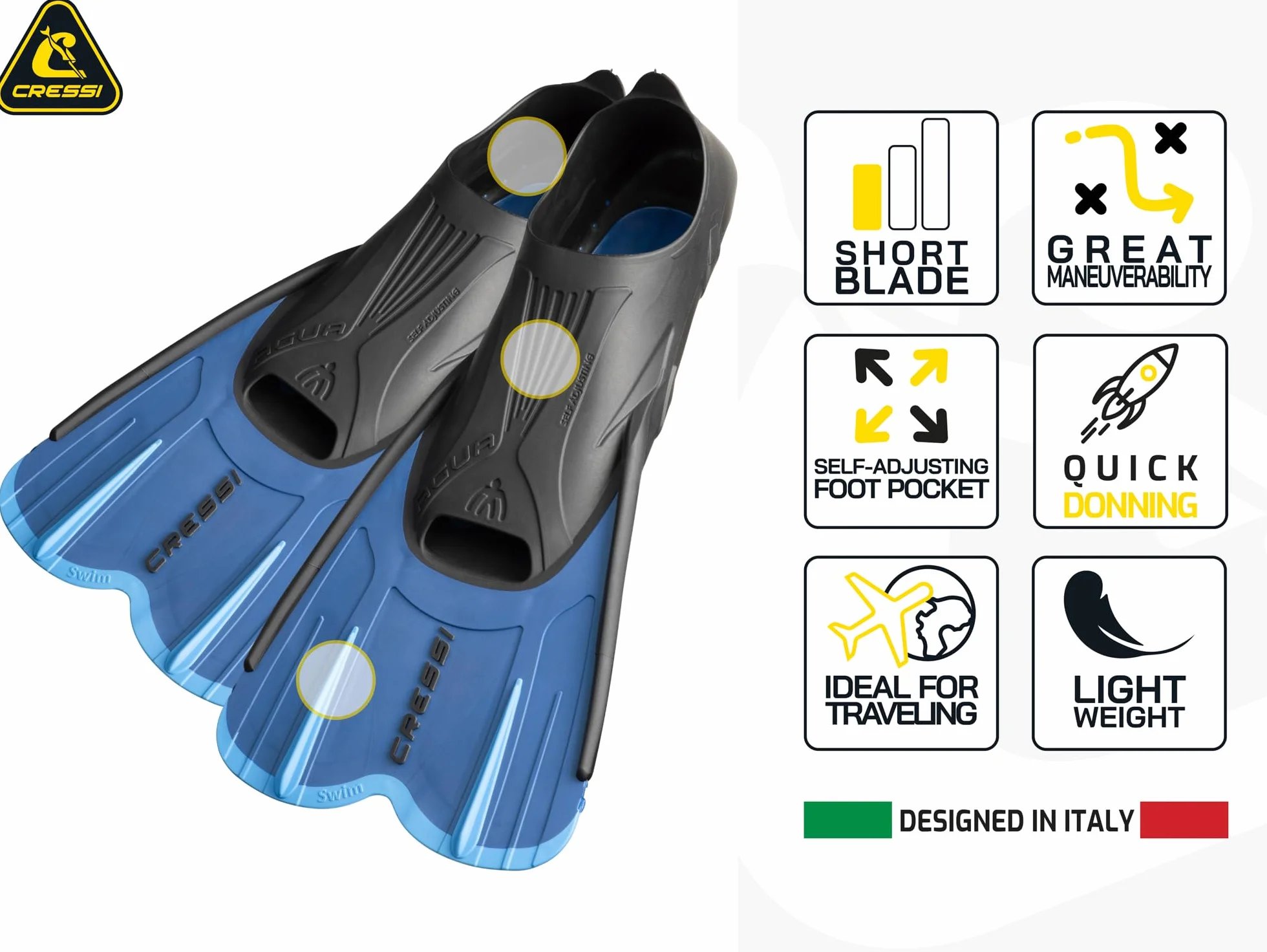 CRESSI Agua Short Pinne Corte a Scarpetta Autoregolante per Nuoto e Snorkeling