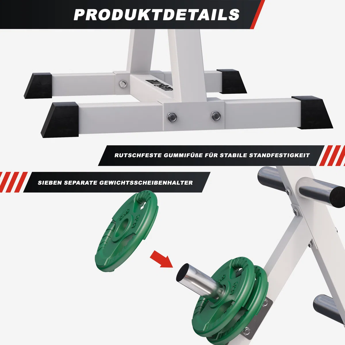 Gorilla Sports® Porta Pesi - 7 Aste, per Dischi da 50 mm, Carico Massimo 350 kg, in Acciaio, Nero o Bianco - Rastrelliera, Supporto per Piastre Pesi, Espositore, Rack, Albero, da Fitness, Palestra