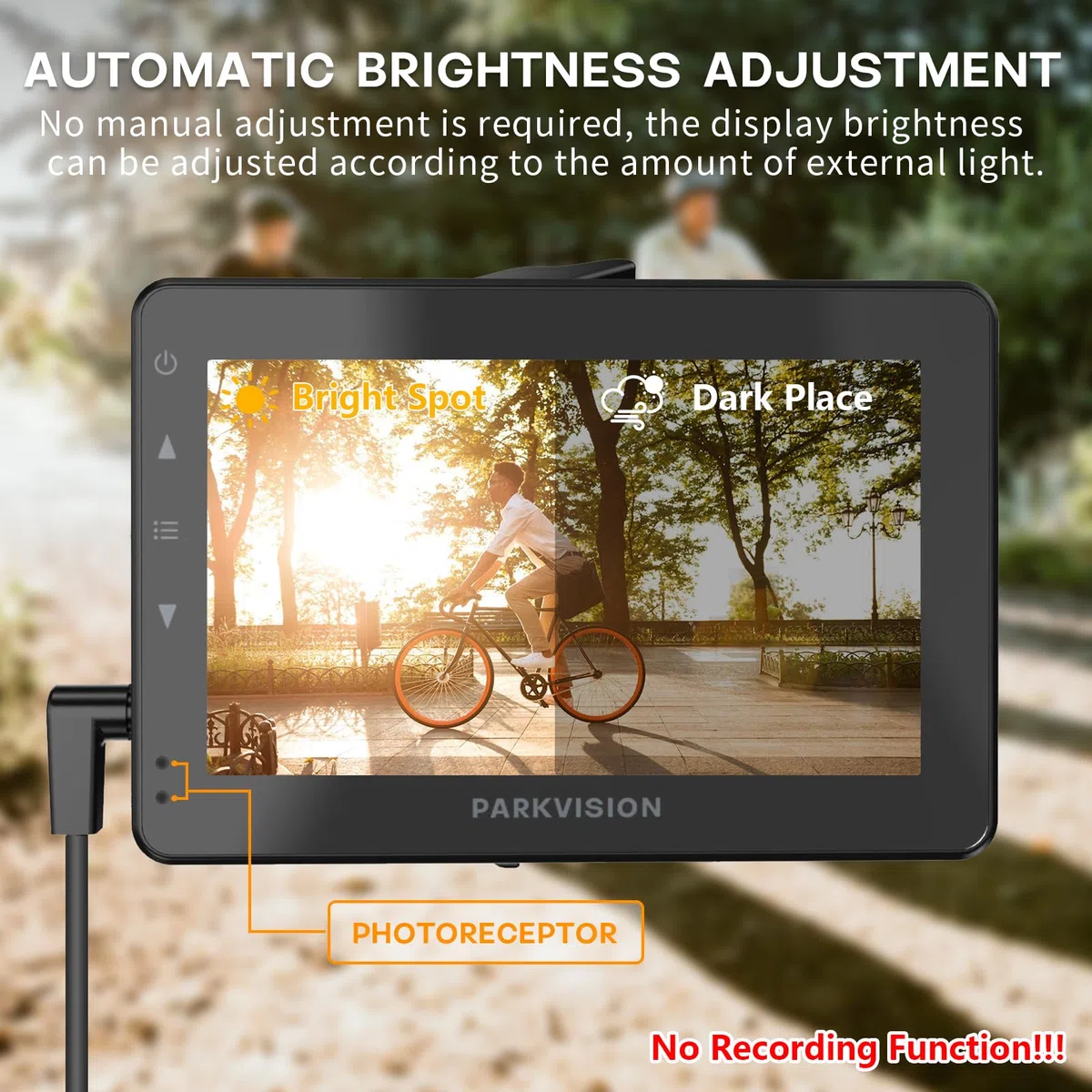 PARKVISION Kit Specchio Retrovisore per Bicicletta con Batteria 8000mAh - Telecamera Posteriore Bici AHD 1080P, Monitor 4,3", Visione Notturna, per MTB, E-Bike e City Bike