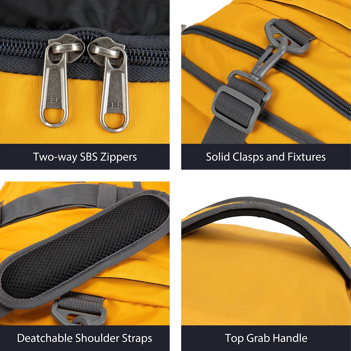 Ubon Borsone da Viaggio Grande Borse con Spazio per Laptop Vano Biancheria Ventilato Scomparto Scarpe Cinghie di Compressione Attrezzatura Escursionismo Campeggio Spiaggia Palestra Unisex Giallo 65L