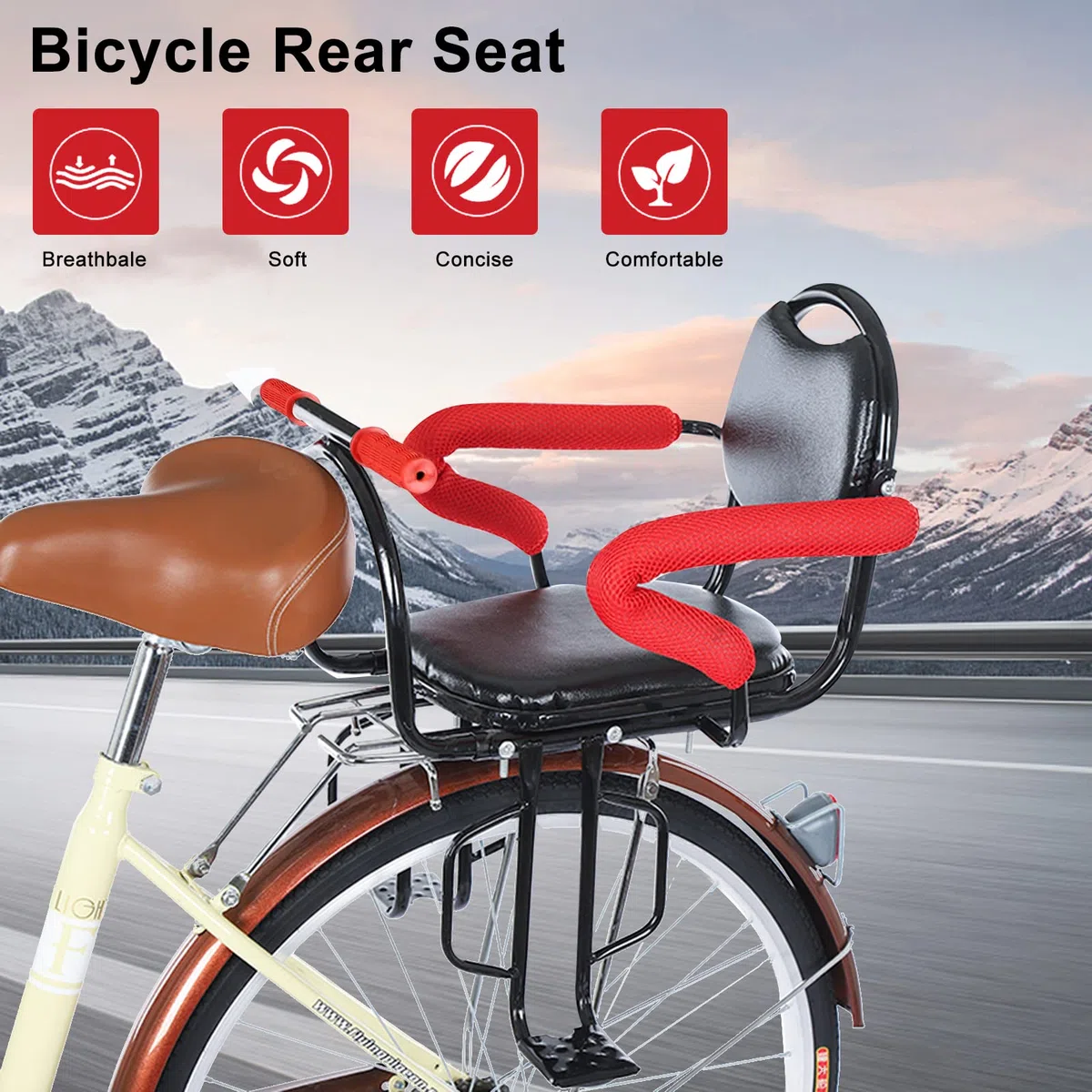 MENAYODA Seggiolino Posteriore per Biciclette per Bambini, Sedile Posteriore per Bambini, seggiolino per Bicicletta da Esterni, con braccioli Antiscivolo, Cuscino per Pedali