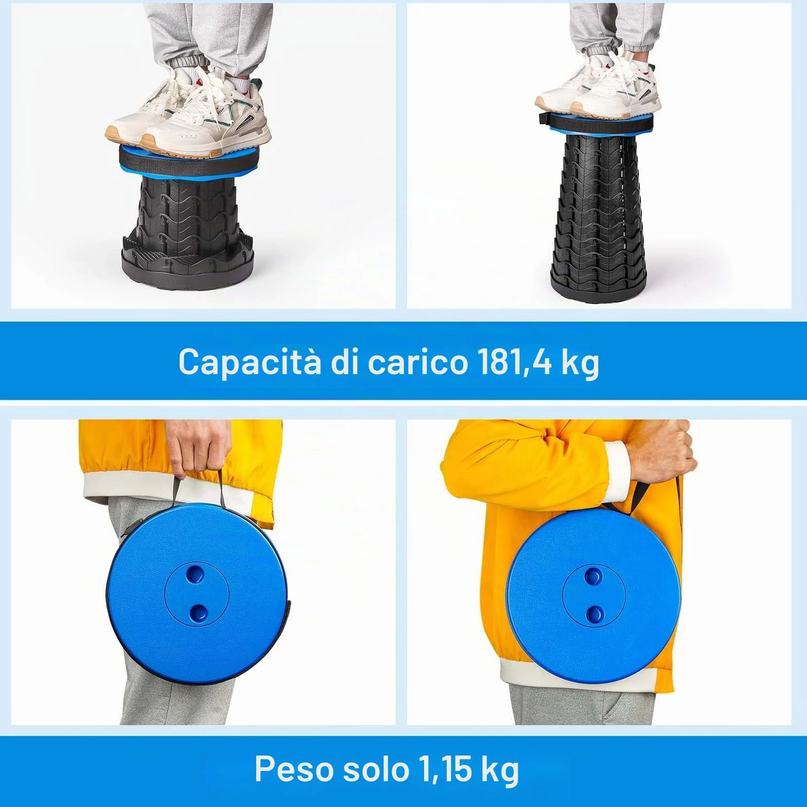 Sgabello Pieghevole Portatile Telescopico Regolabile in Altezza 397 LB per Esterni Blu
