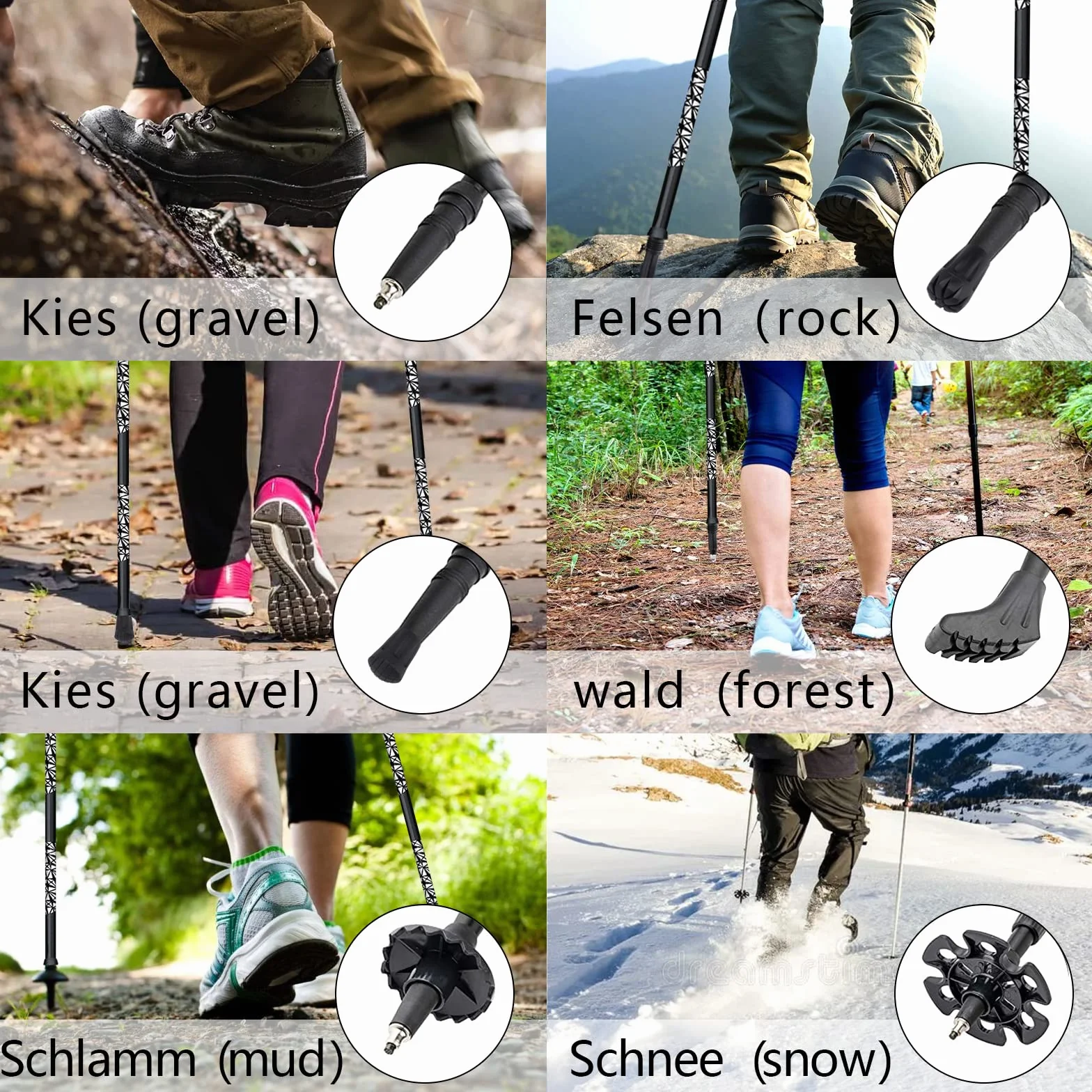 Bastoni Trekking Pieghevoli 7075 Alluminio, Nordic Walking Bastoncini con Manico in Sughero, 115-135cm, Nero