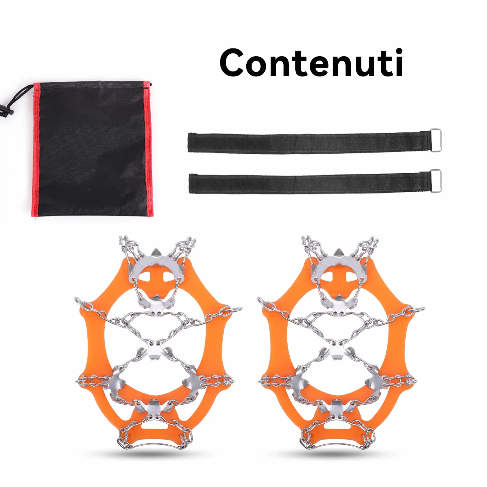 AGPTEK Ice Tacchetti 19 Denti, Ramponi da Ghiaccio per Scarpe Portabile Neve Ramponi per Donna e Uomo con Ottimo Grip per Passeggiate, Jogging o Escursioni Camping su Neve e Ghiaccio, Arancione, M