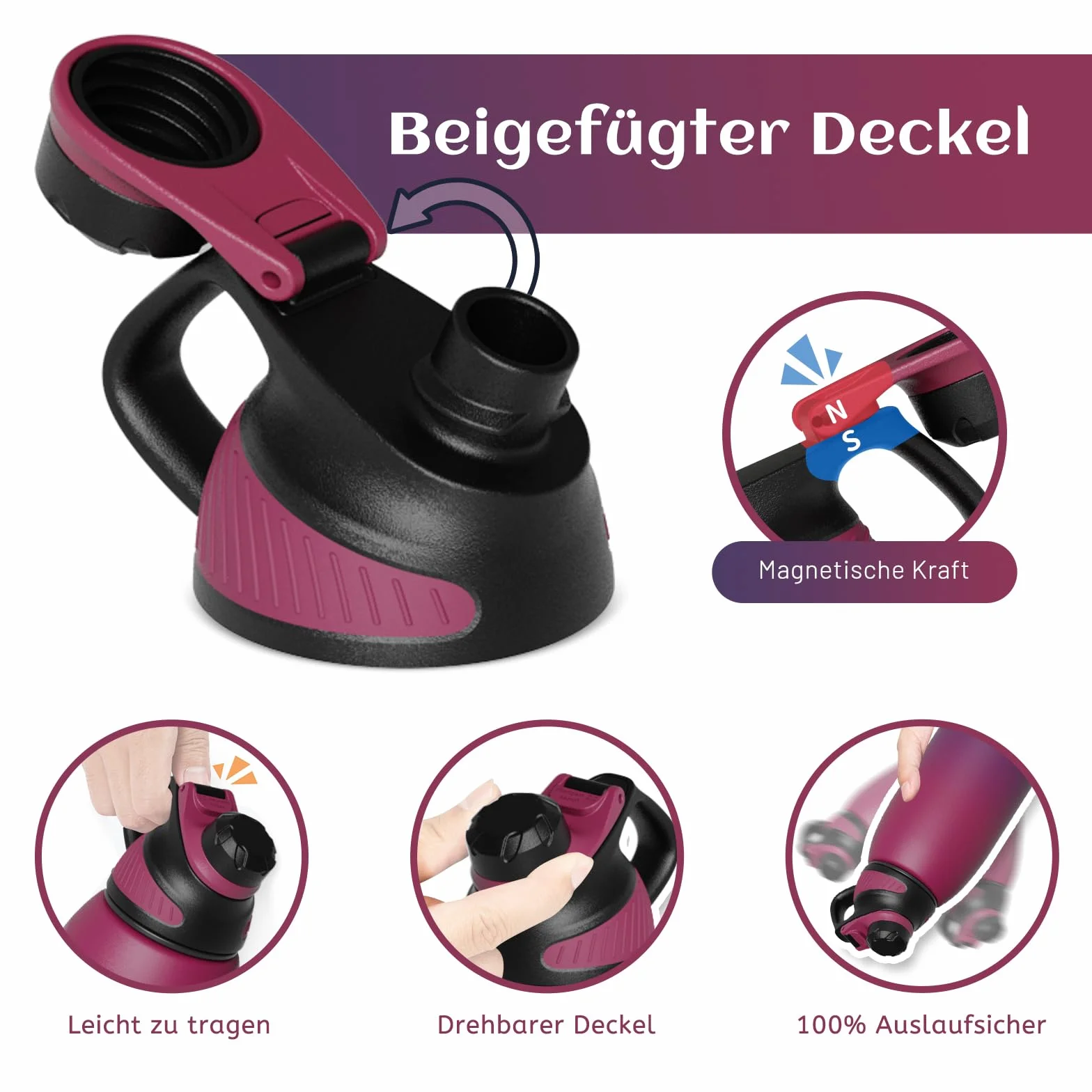 Fjbottle Borraccia Termica 1500ML, Bottiglia Termica per Bambini - Senza BPA, Acciaio Inox per Scuola Sport Palestra