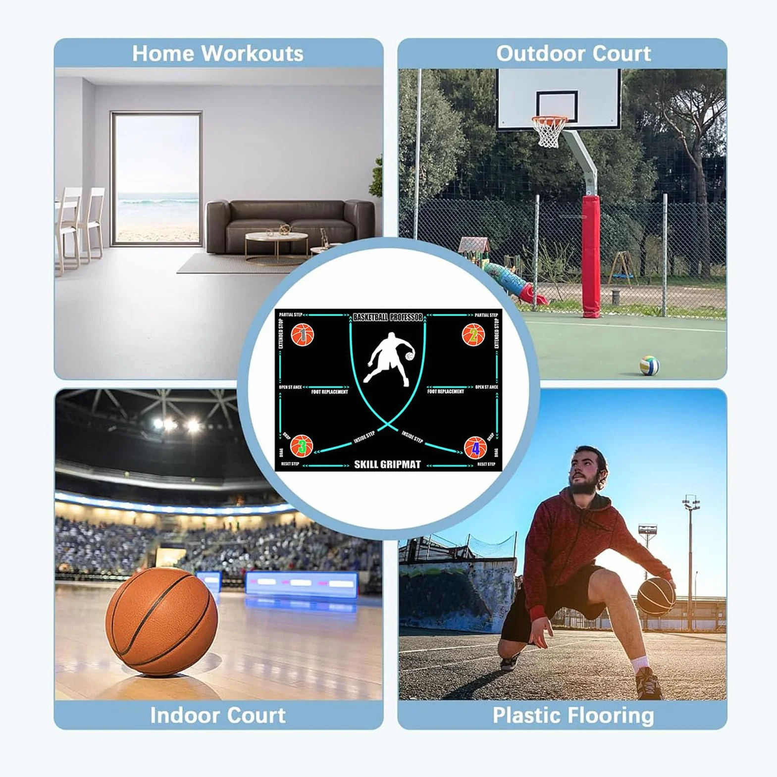 Tappetino da Basket Antiscivolo per Allenamento Agilità 120x86cm