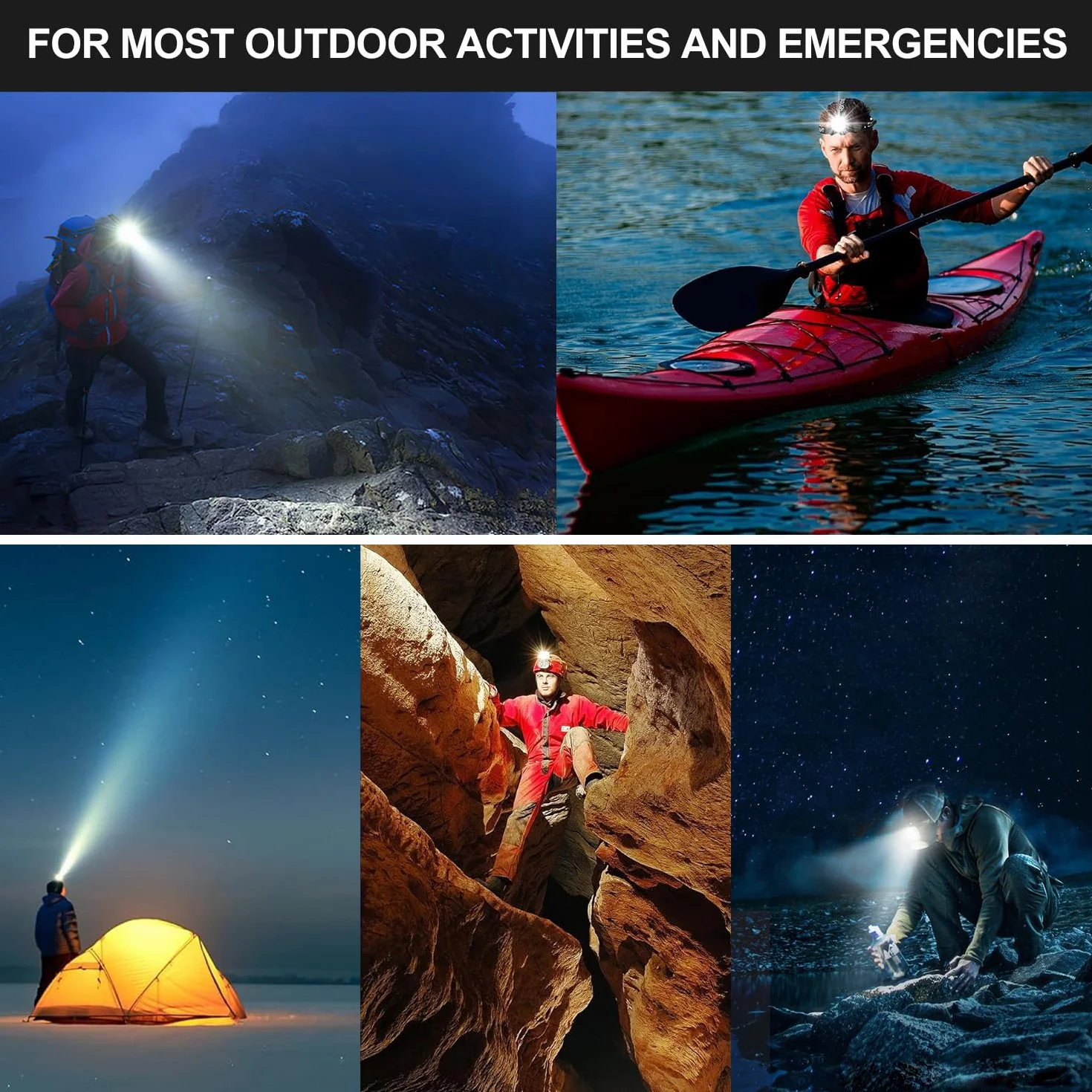 Torcia Frontale LED Ricaricabile 90000 Lumen 9000mAh 5 Modalità Luce Regolabile con Retroilluminazione per Campeggio, Pesca, Jogging